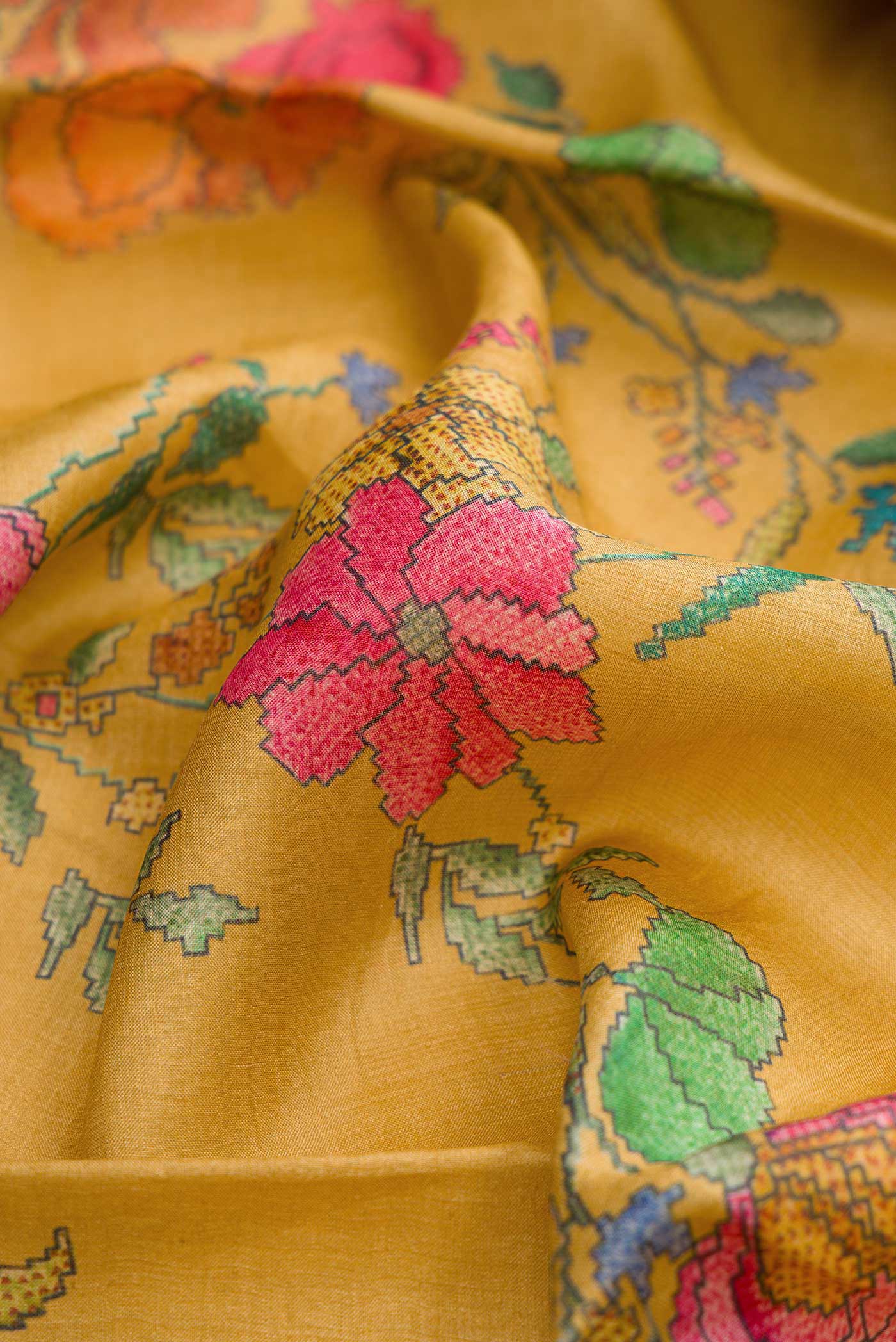 Mustard Dual Tone Tussar Silk Saree - Image 2