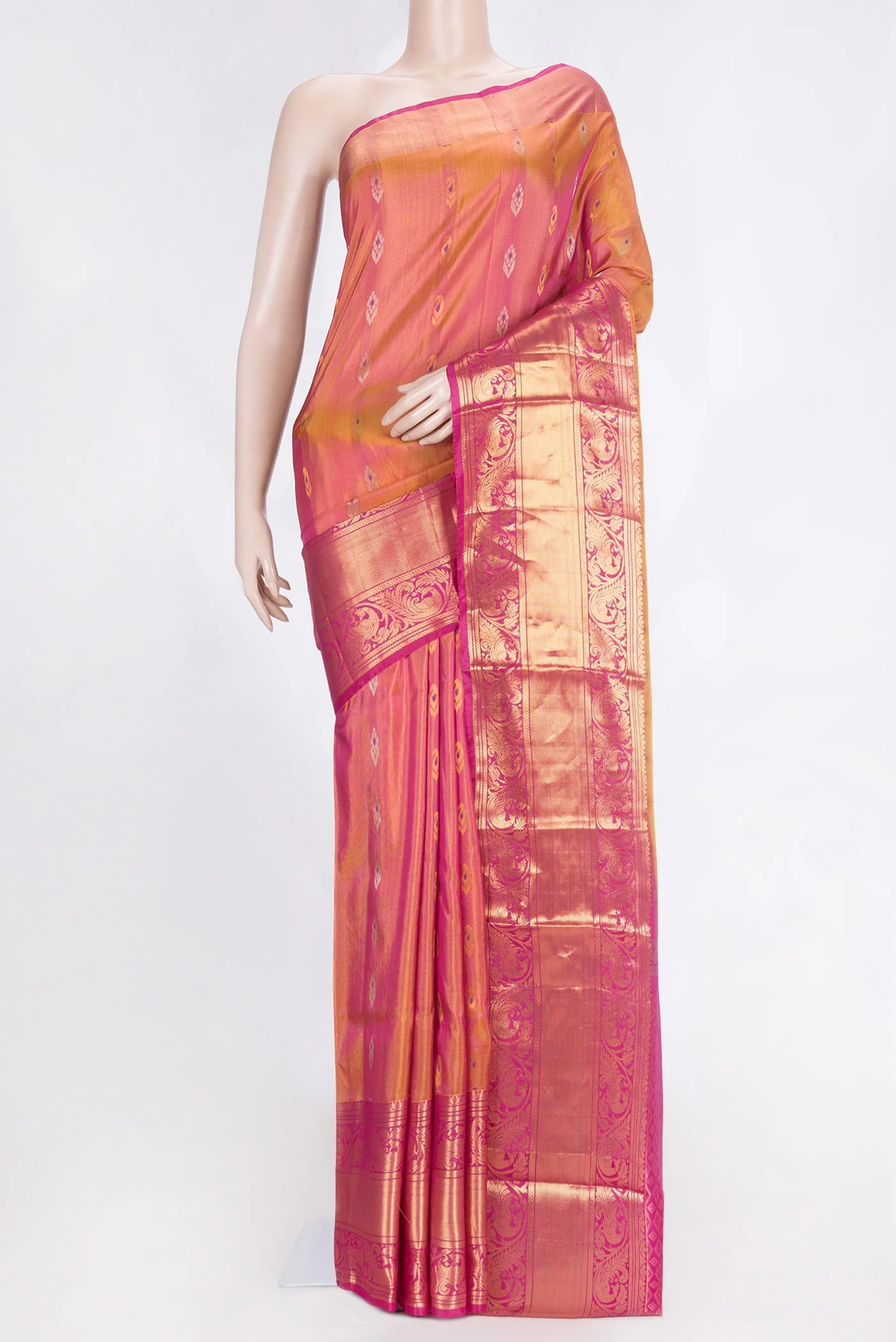Pinkish Yellow Dual Tone Uppada Silk Saree