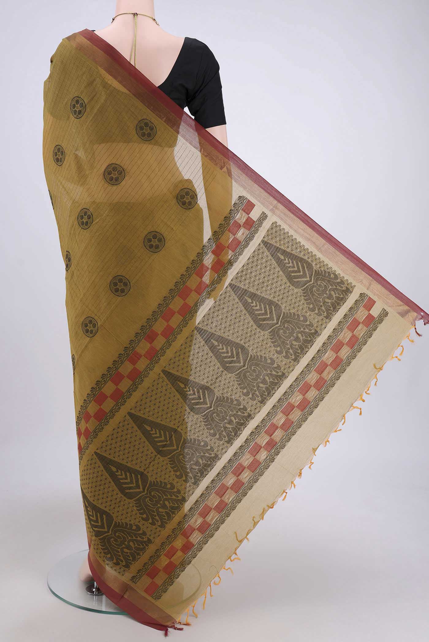 Mustard Kanchi Cotton Saree - Image 3