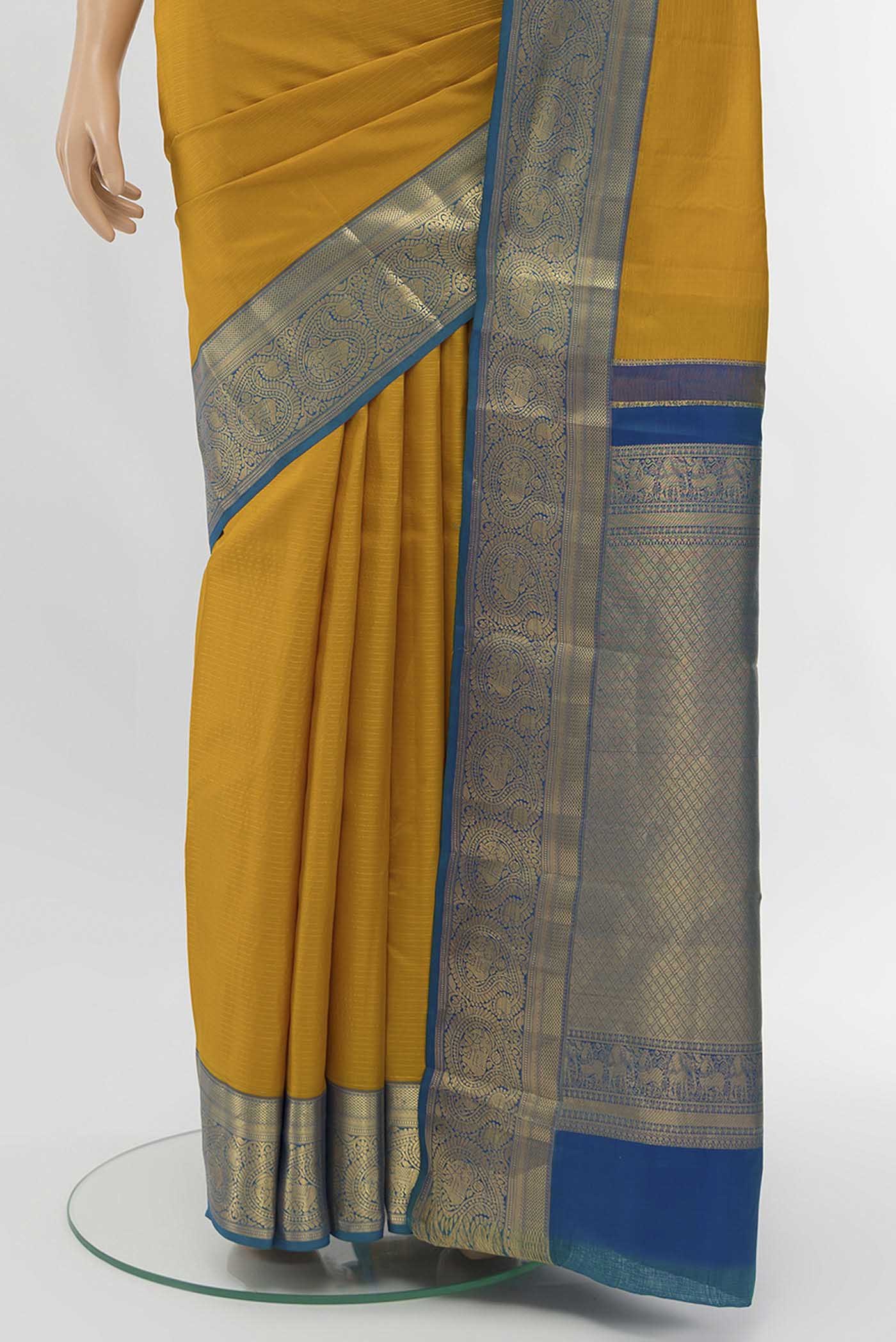 Mustard Kanchipuram Silk Saree - Image 3