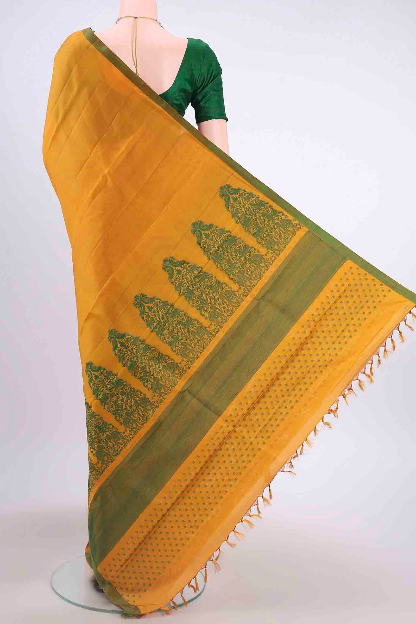 Mustard Kanjivaram Silk Saree - Image 3