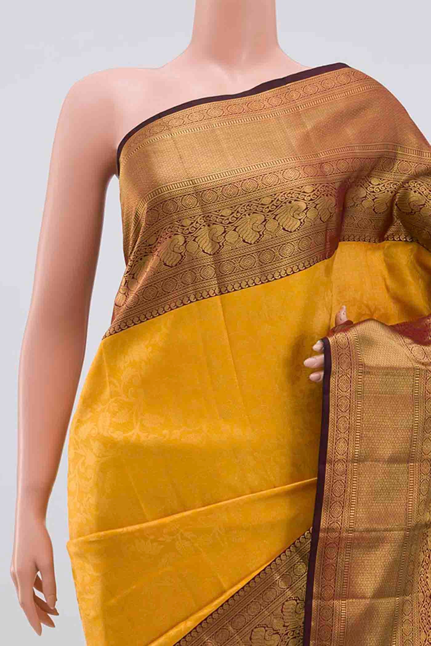 Mustard Kanchipuram Silk Saree - Image 2