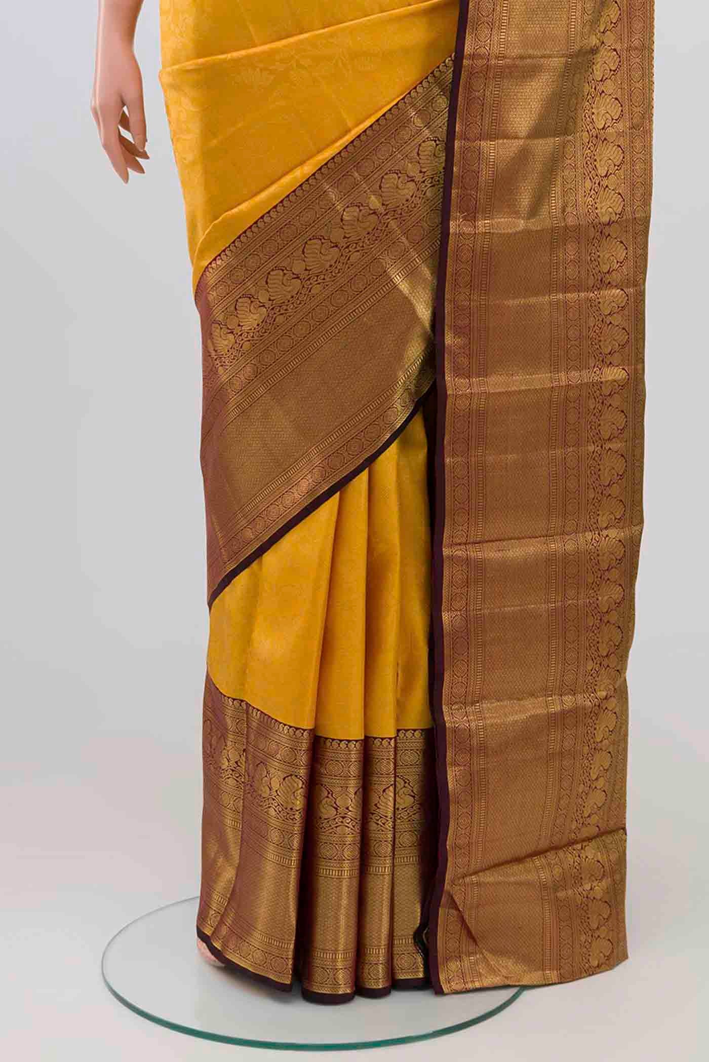 Mustard Kanchipuram Silk Saree - Image 3