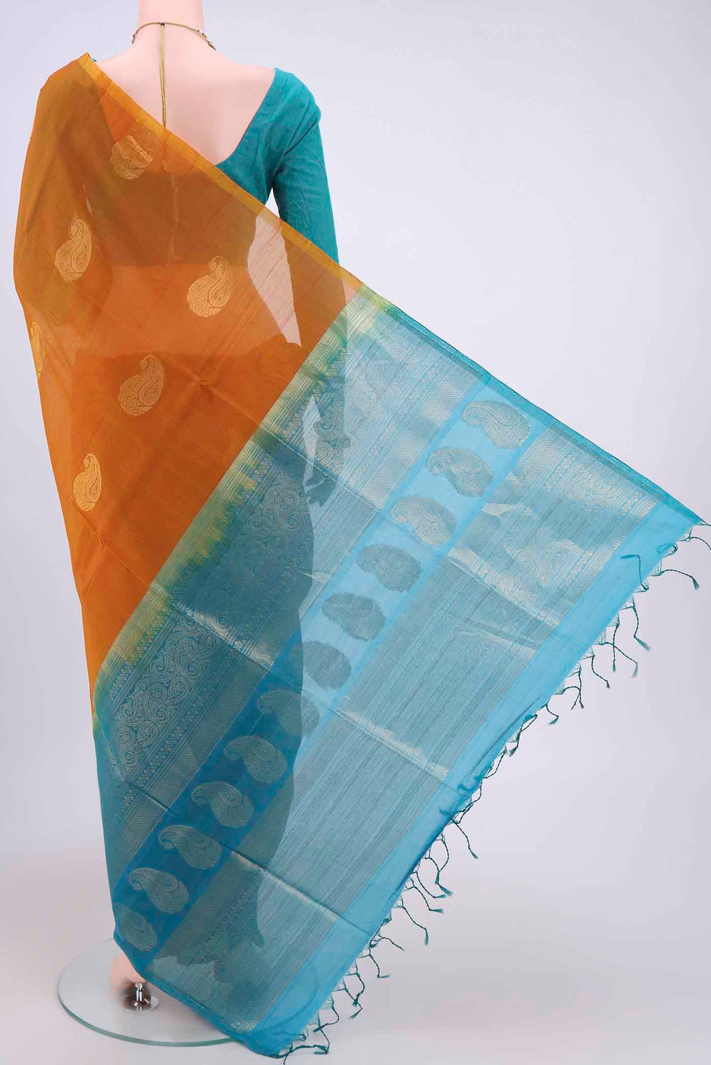 Mustard Silk Cotton Saree - Image 3