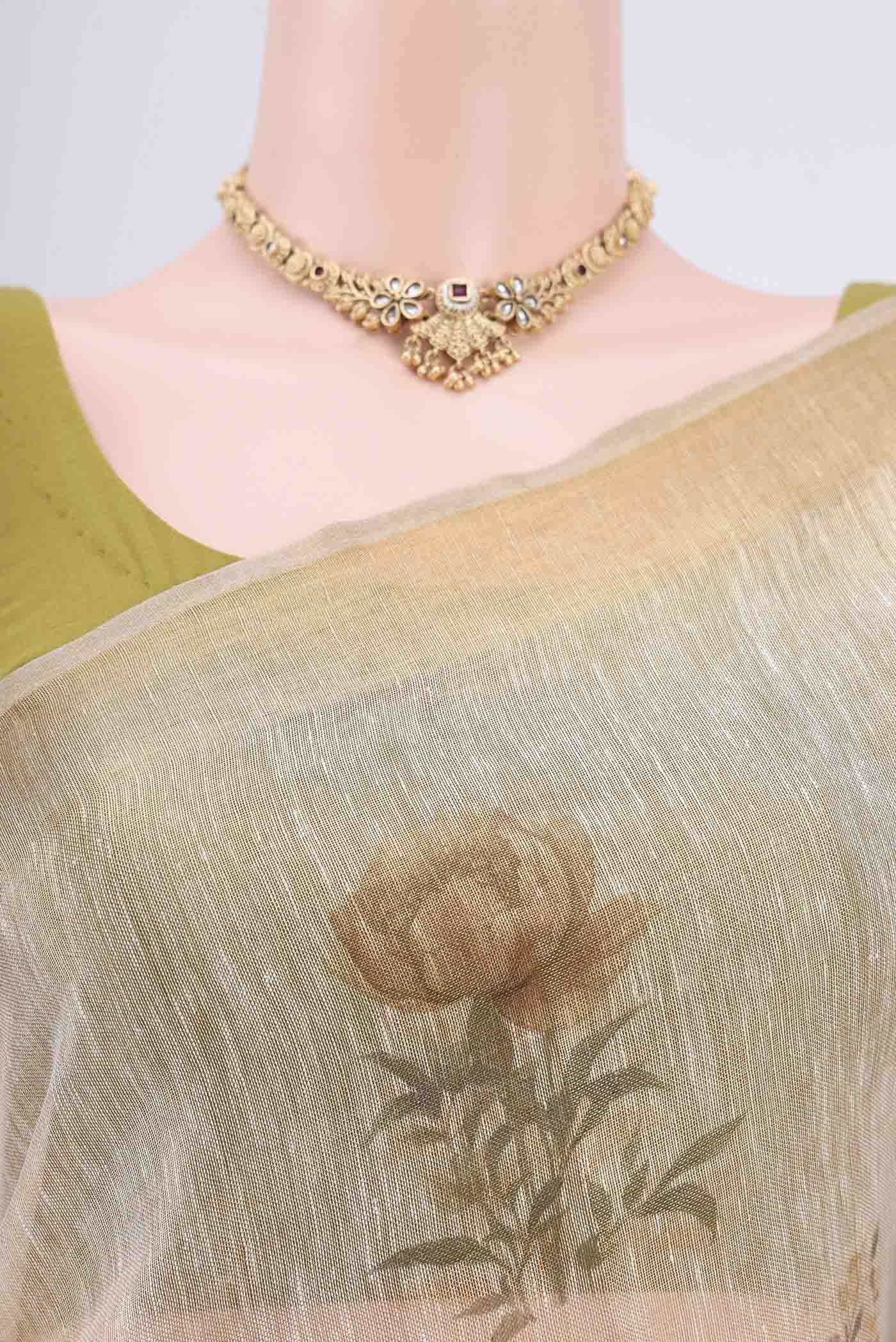 Beige Linen Saree - Image 2