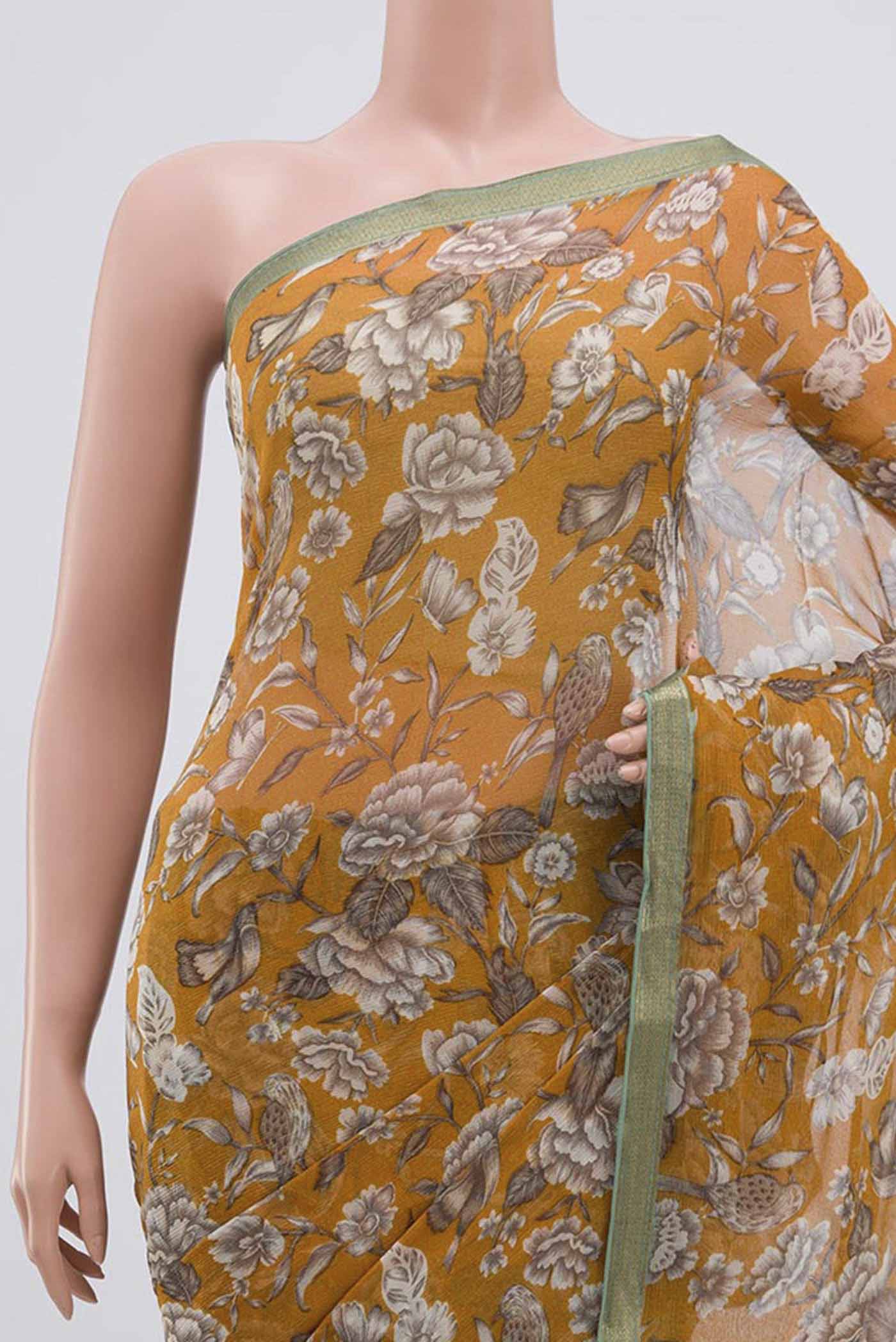 Mustard Mysore Chiffon Saree - Image 2
