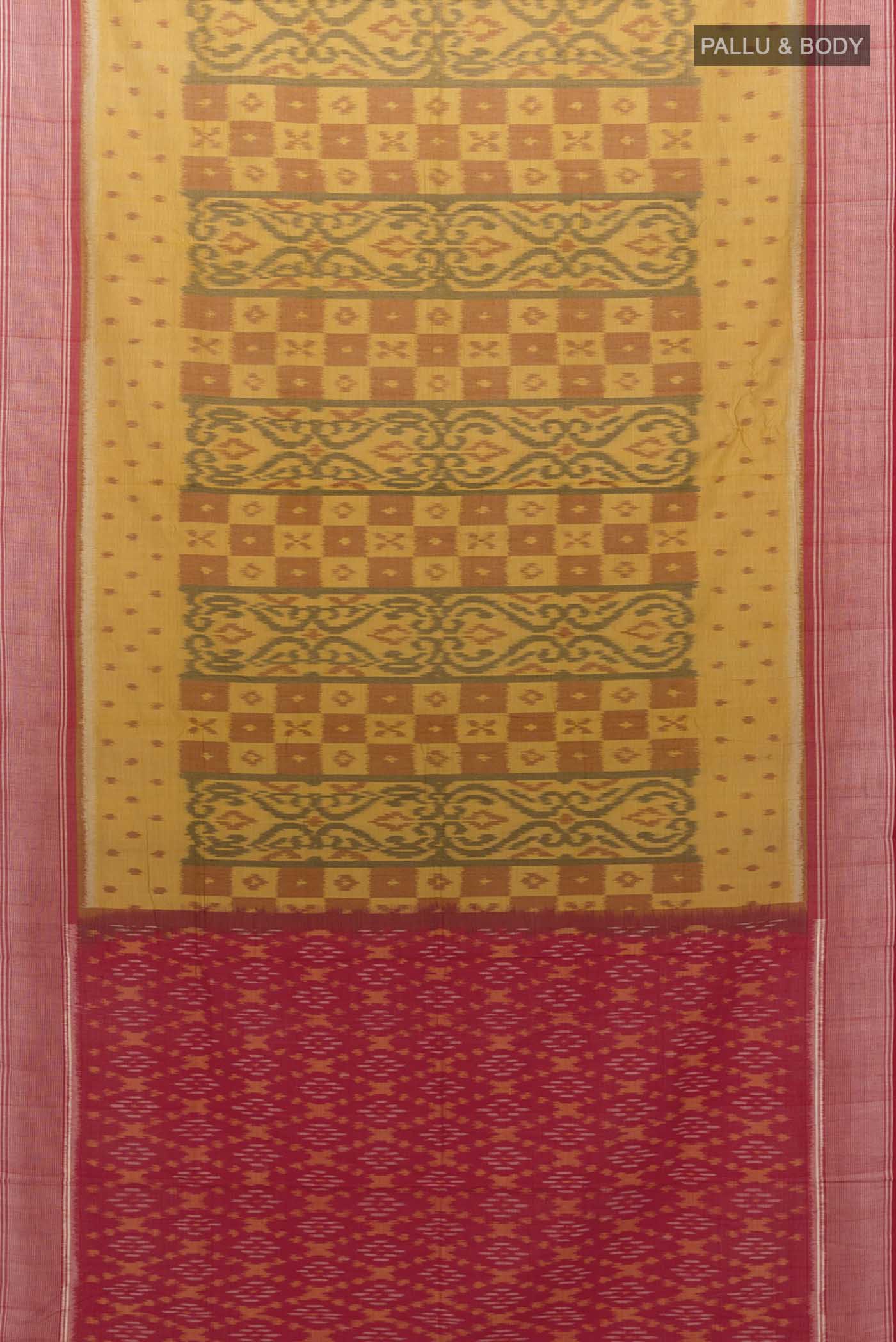 Mustard Pochampally Cotton Saree - Image 5