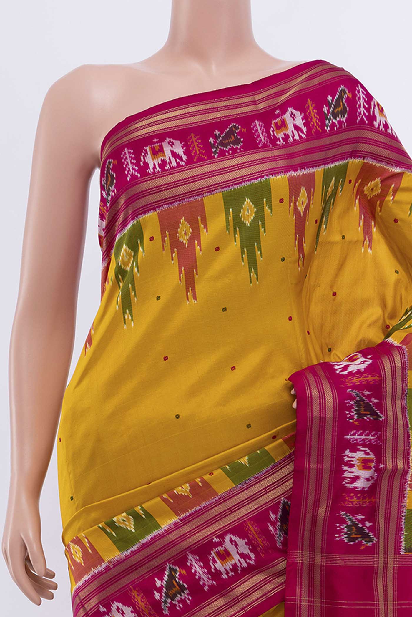 Mustard Pochampally Silk Saree - Image 2