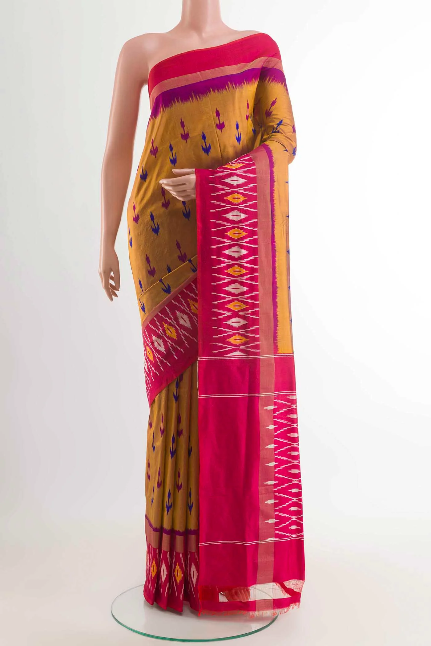 Mustard Pochampally Silk Saree