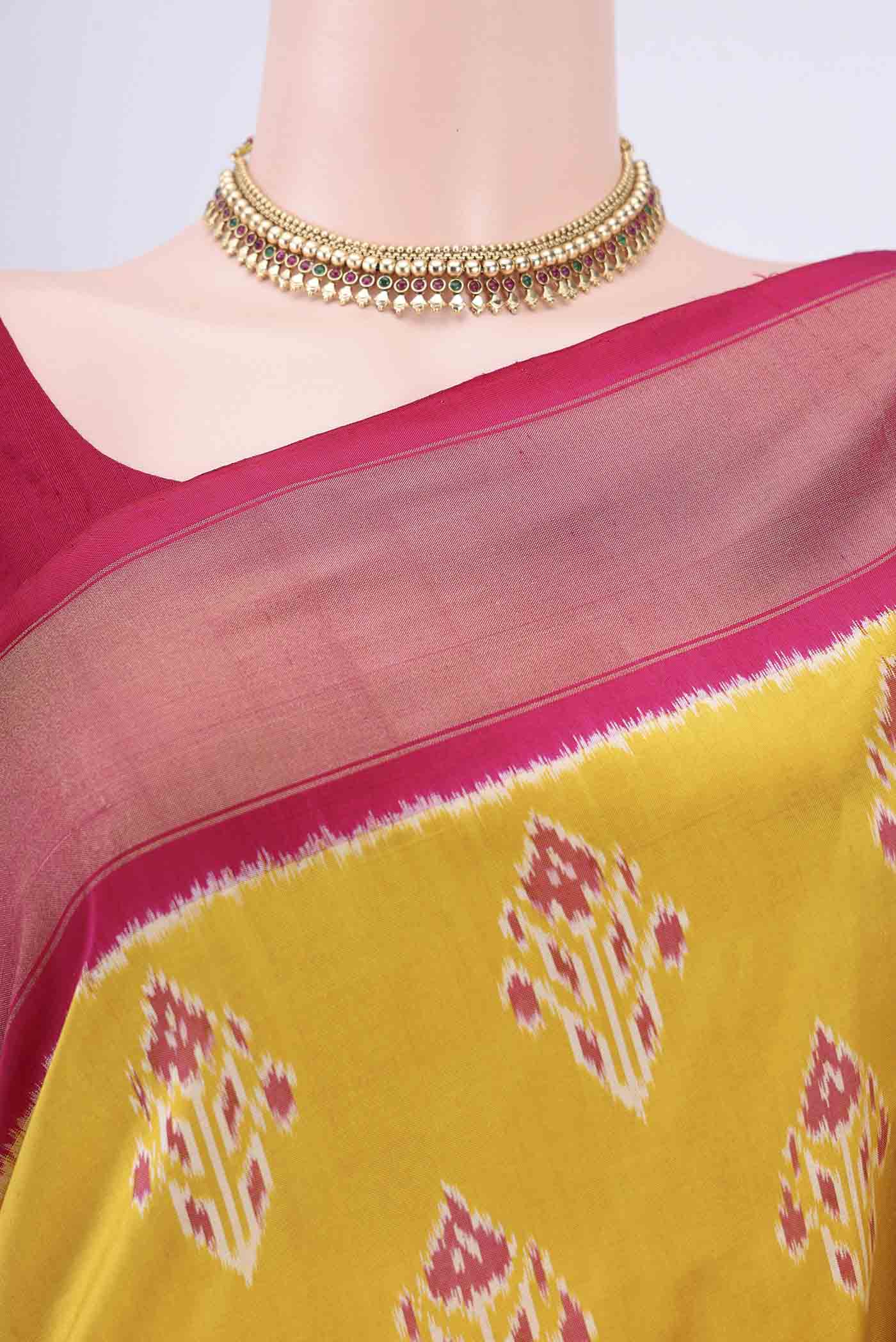 Yellow Pochampally Silk Saree - Image 2