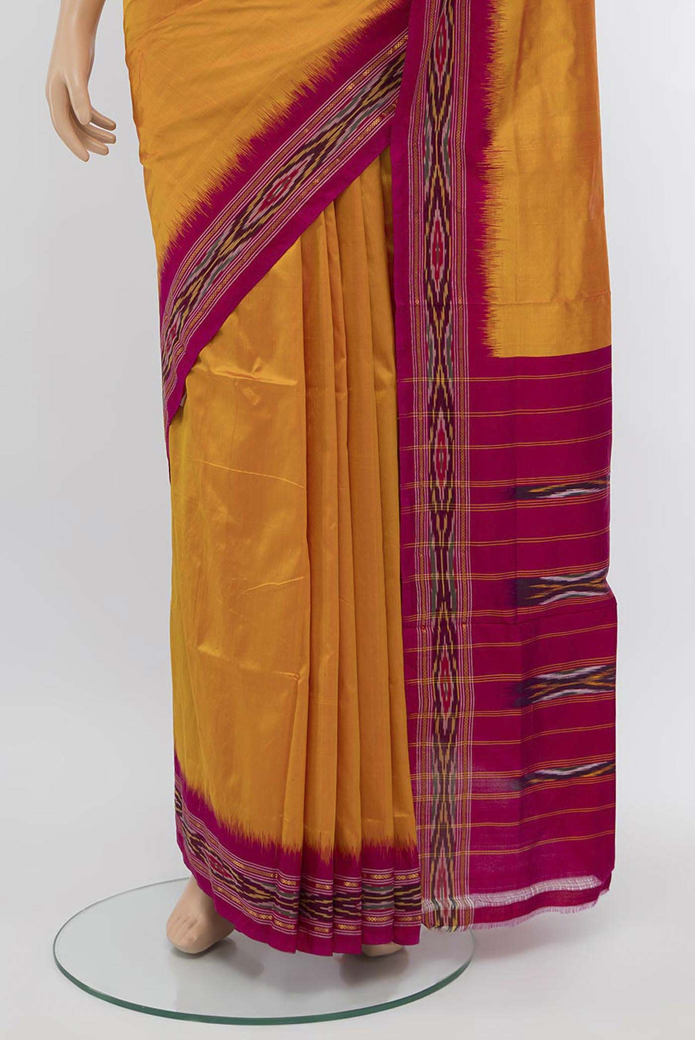 Mustard Pochampally Silk Saree - Image 3