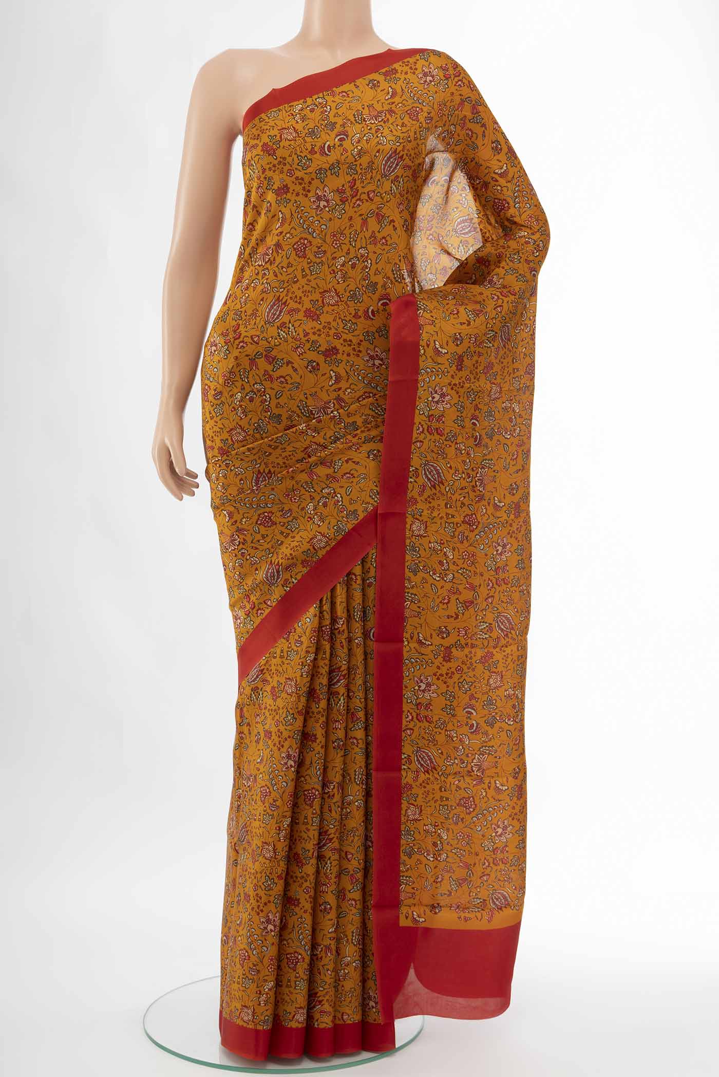 Mustard Printed Silk Saree