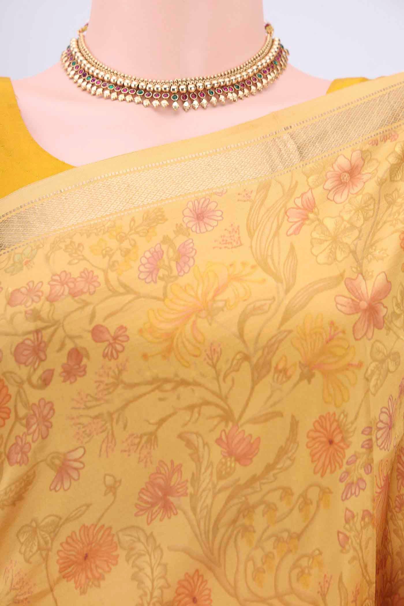 Mustard Printed Silk Saree - Image 2