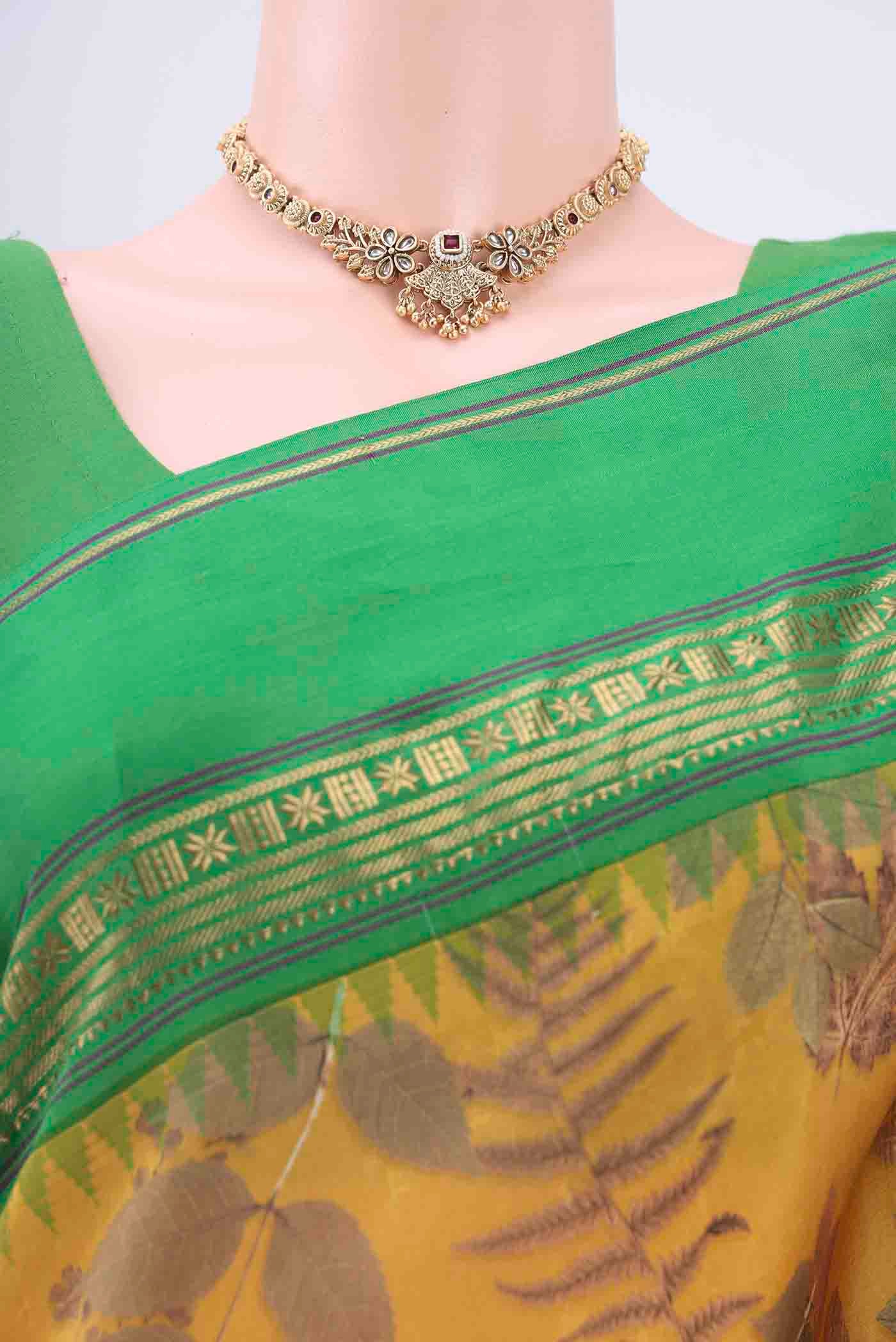 Mustard Printed Silk Saree - Image 2