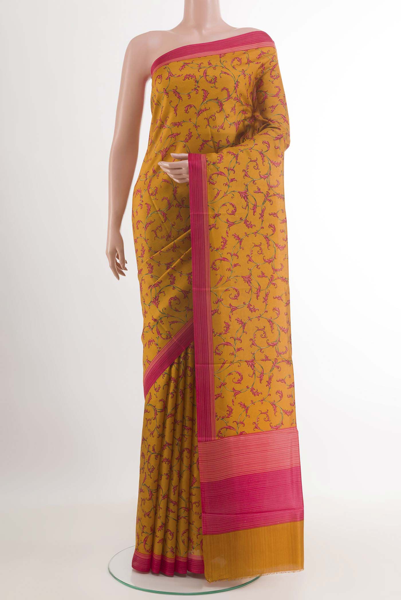 Mustard Printed Silk Saree