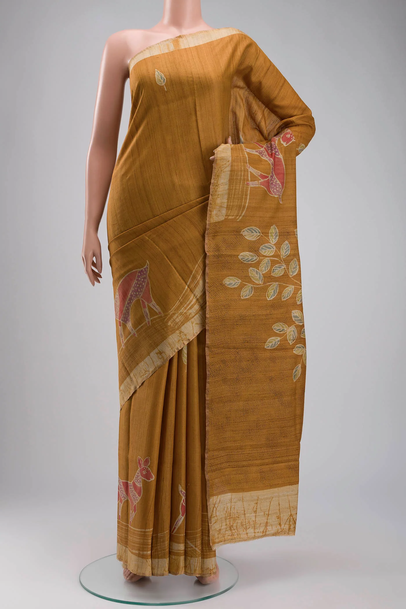 Mustard Tussar Silk Saree