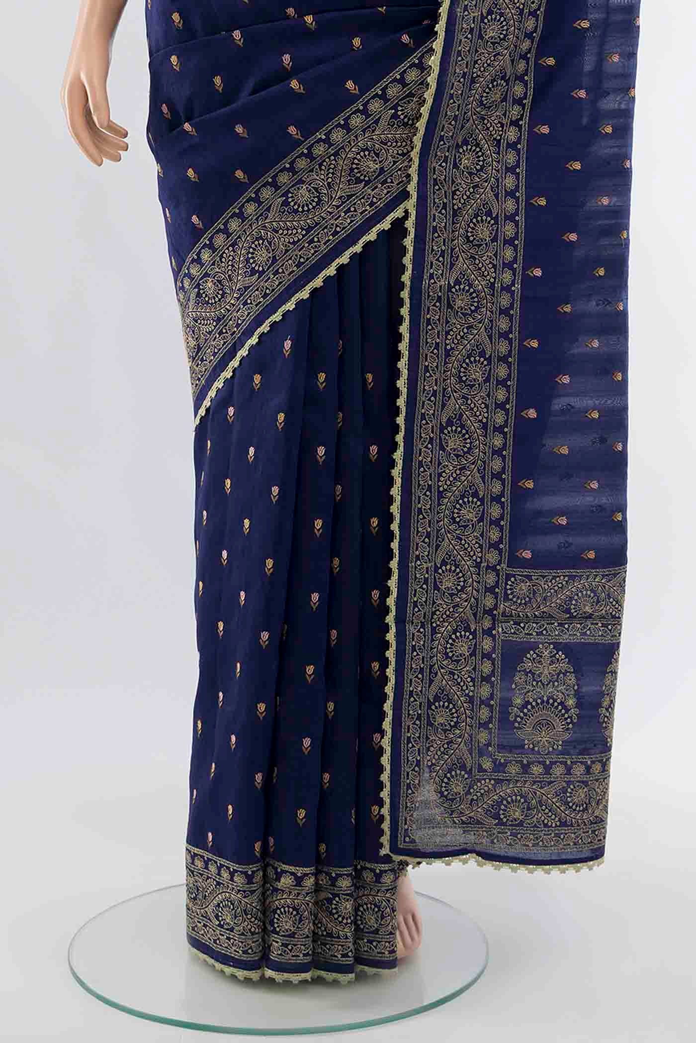 Navy Blue Art Silk Saree - Image 3