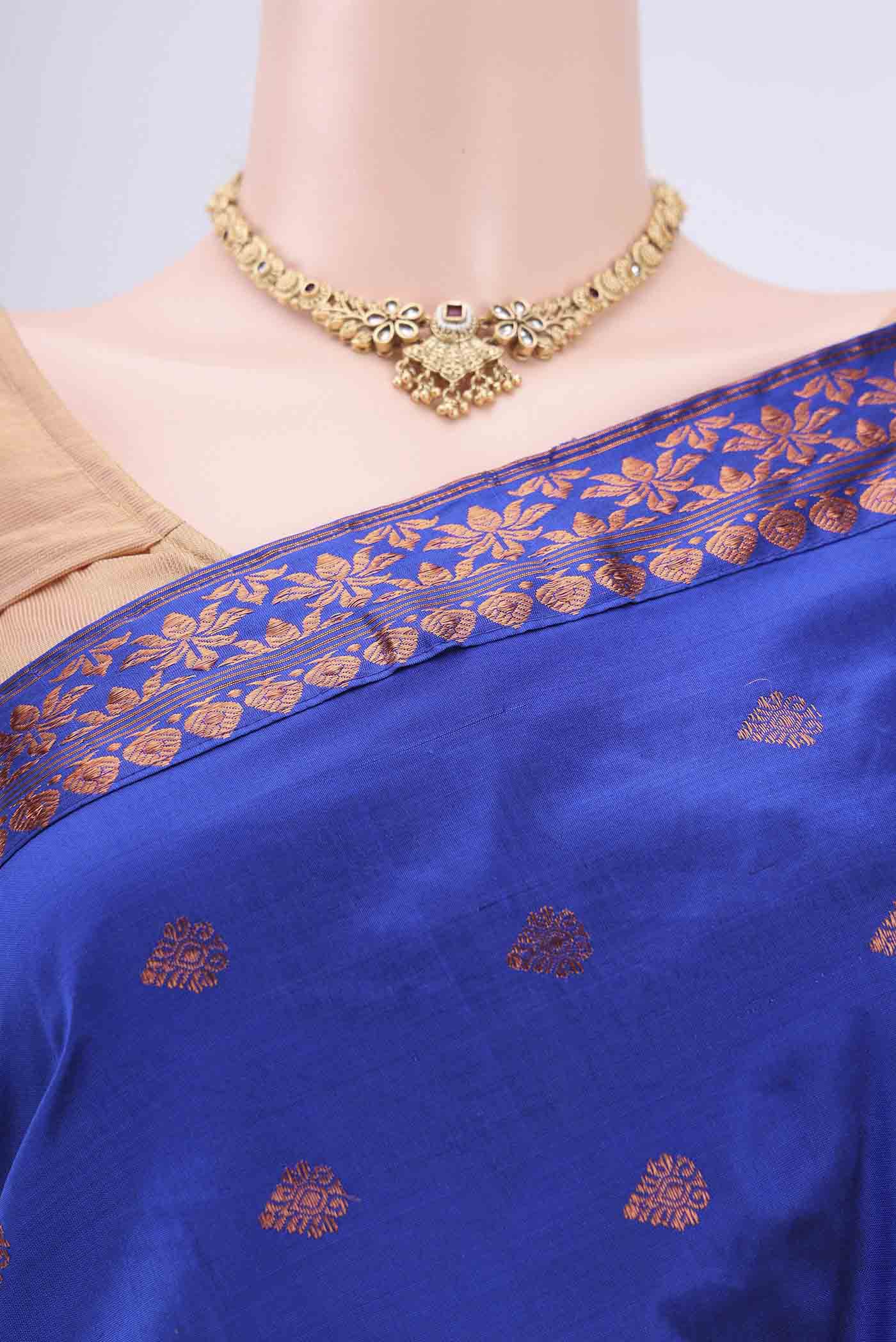 Royal Blue Assam Silk Saree - Image 2