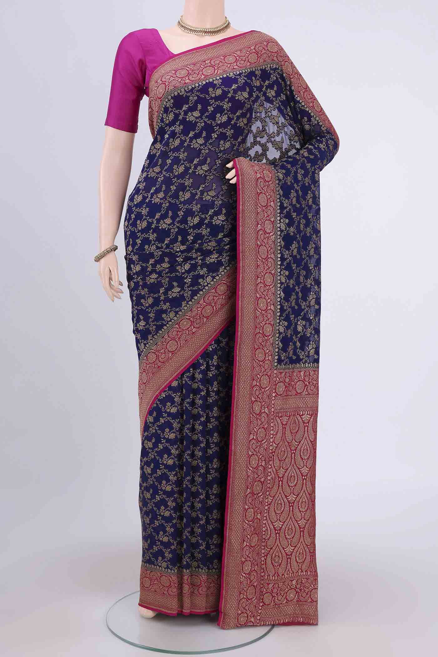 Navy Blue Banarasi Georgette Saree