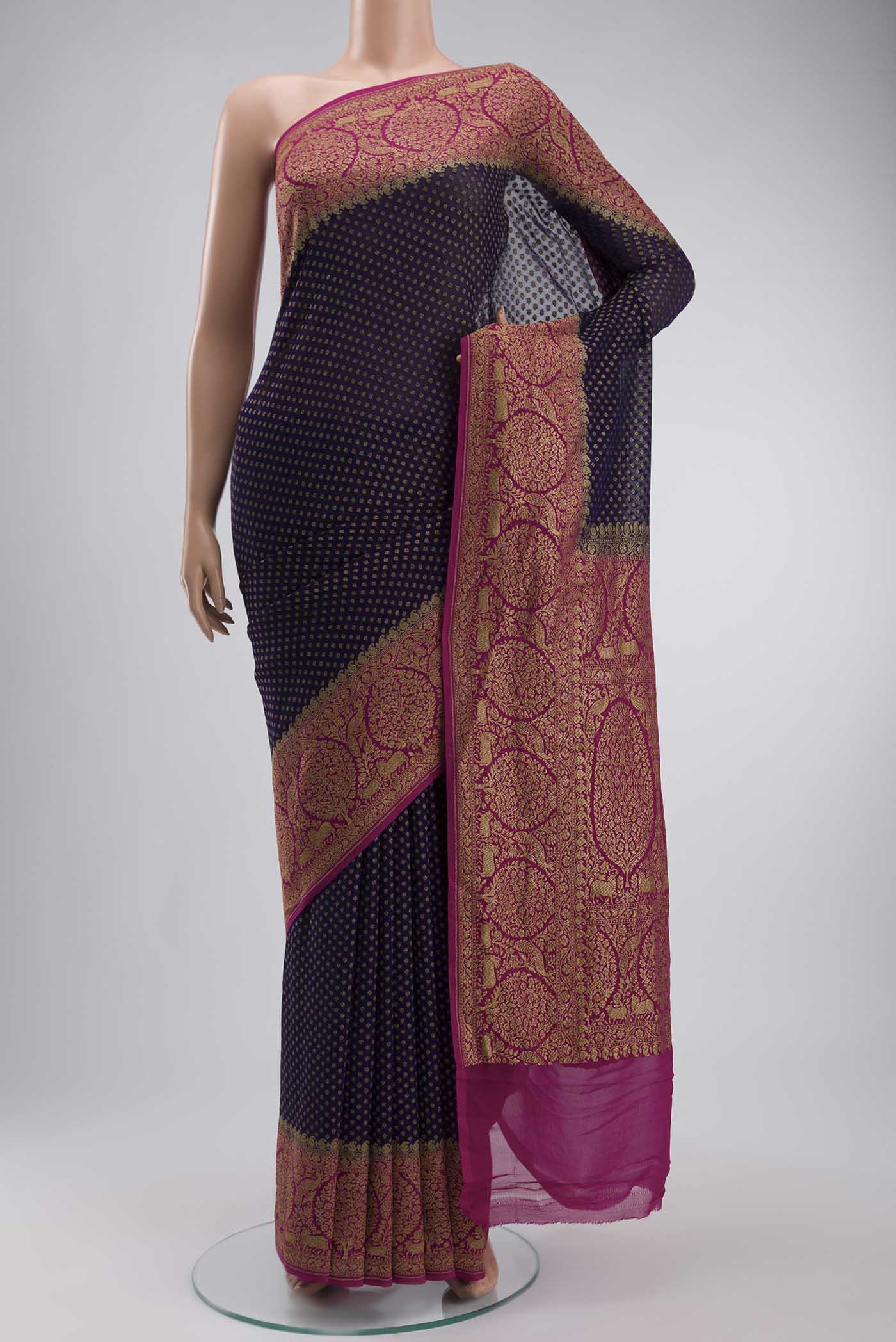 Navy Blue Banarasi Georgette Saree