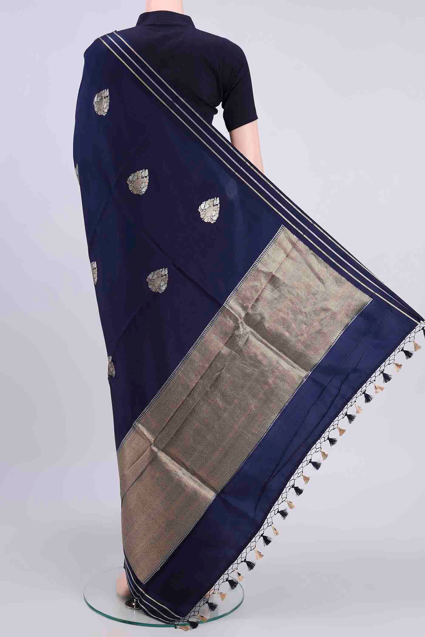 Navy Blue Banarasi Silk Saree - Image 3