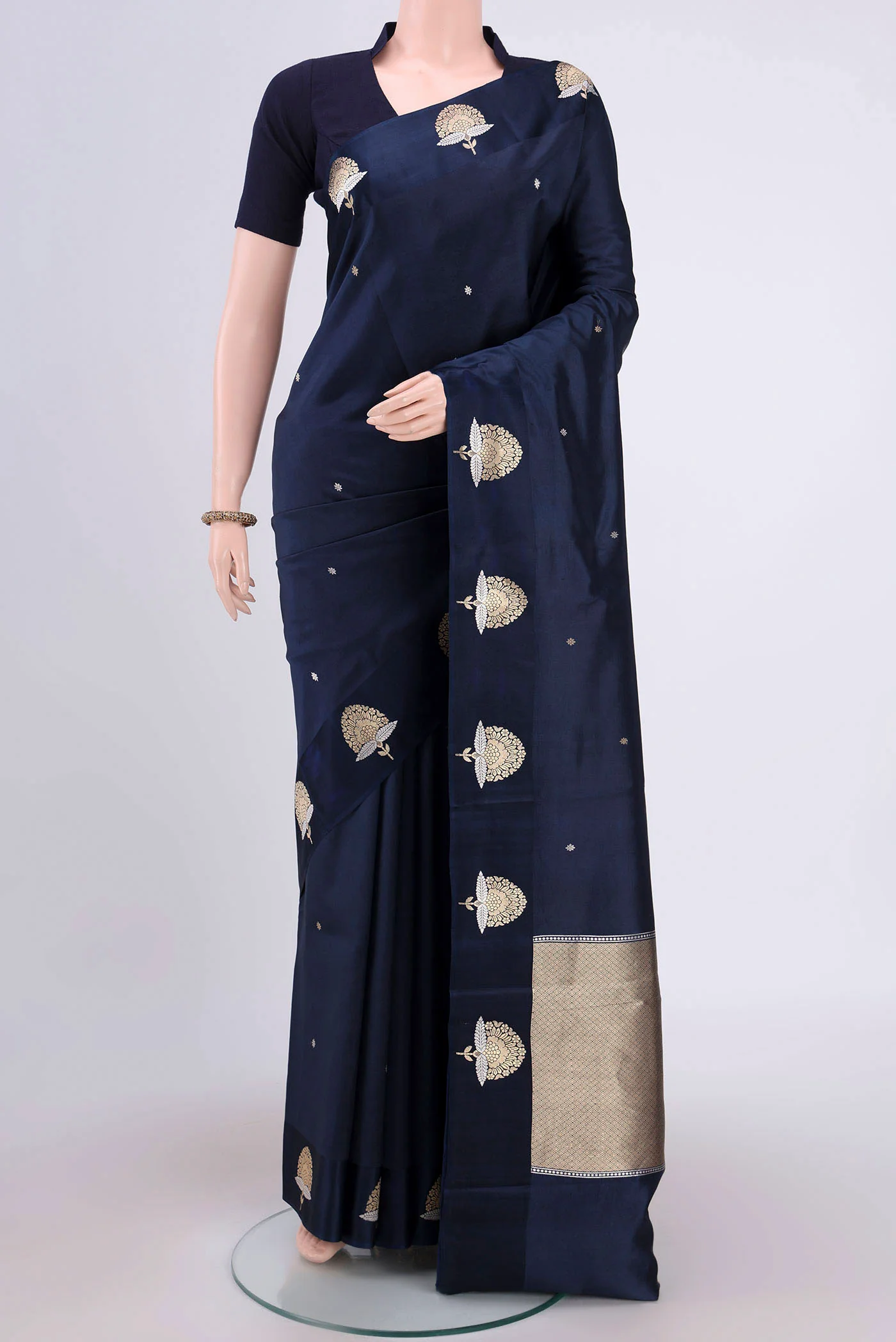 Navy Blue Banarasi Katan Silk Saree