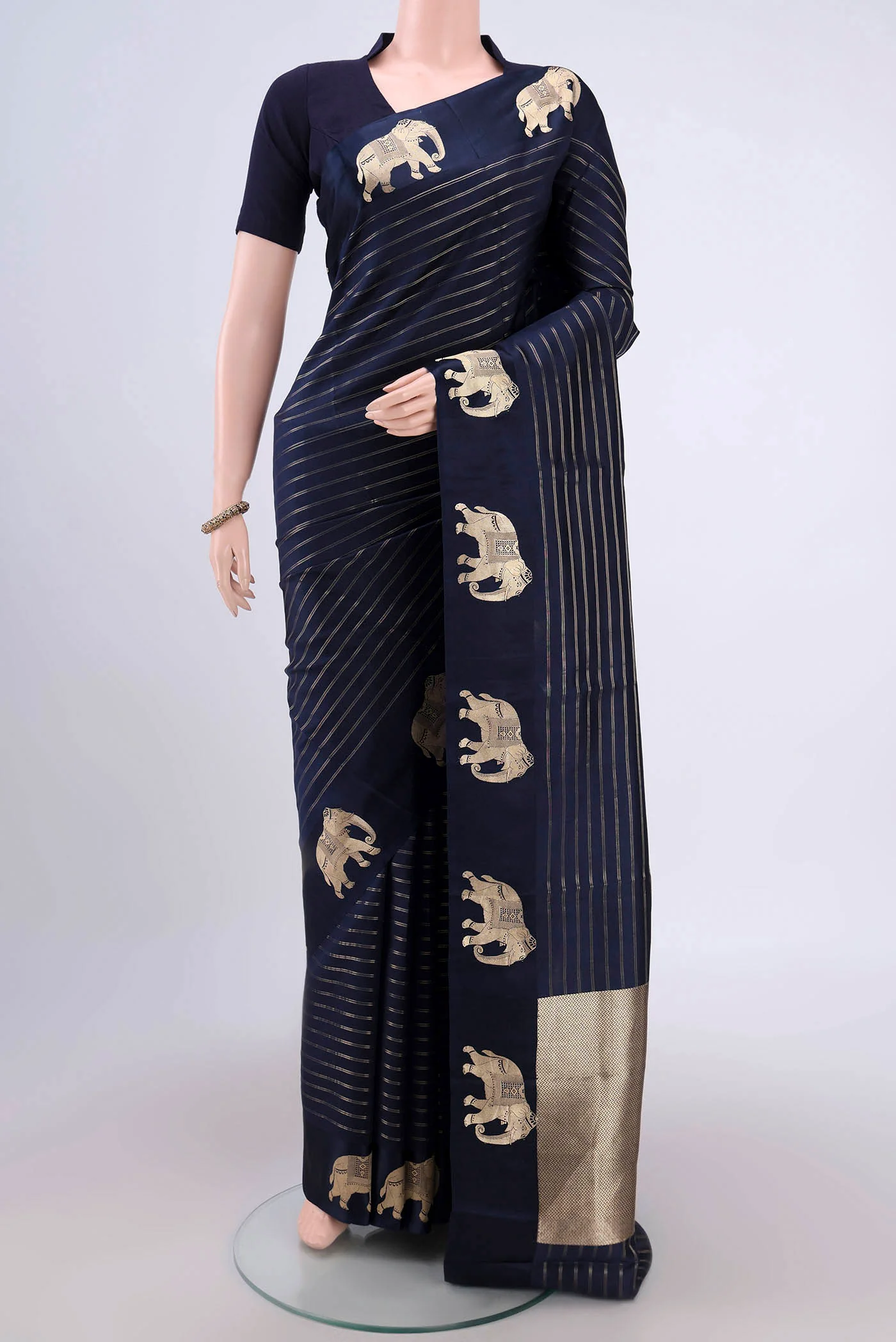 Navy Blue Banarasi Silk Saree
