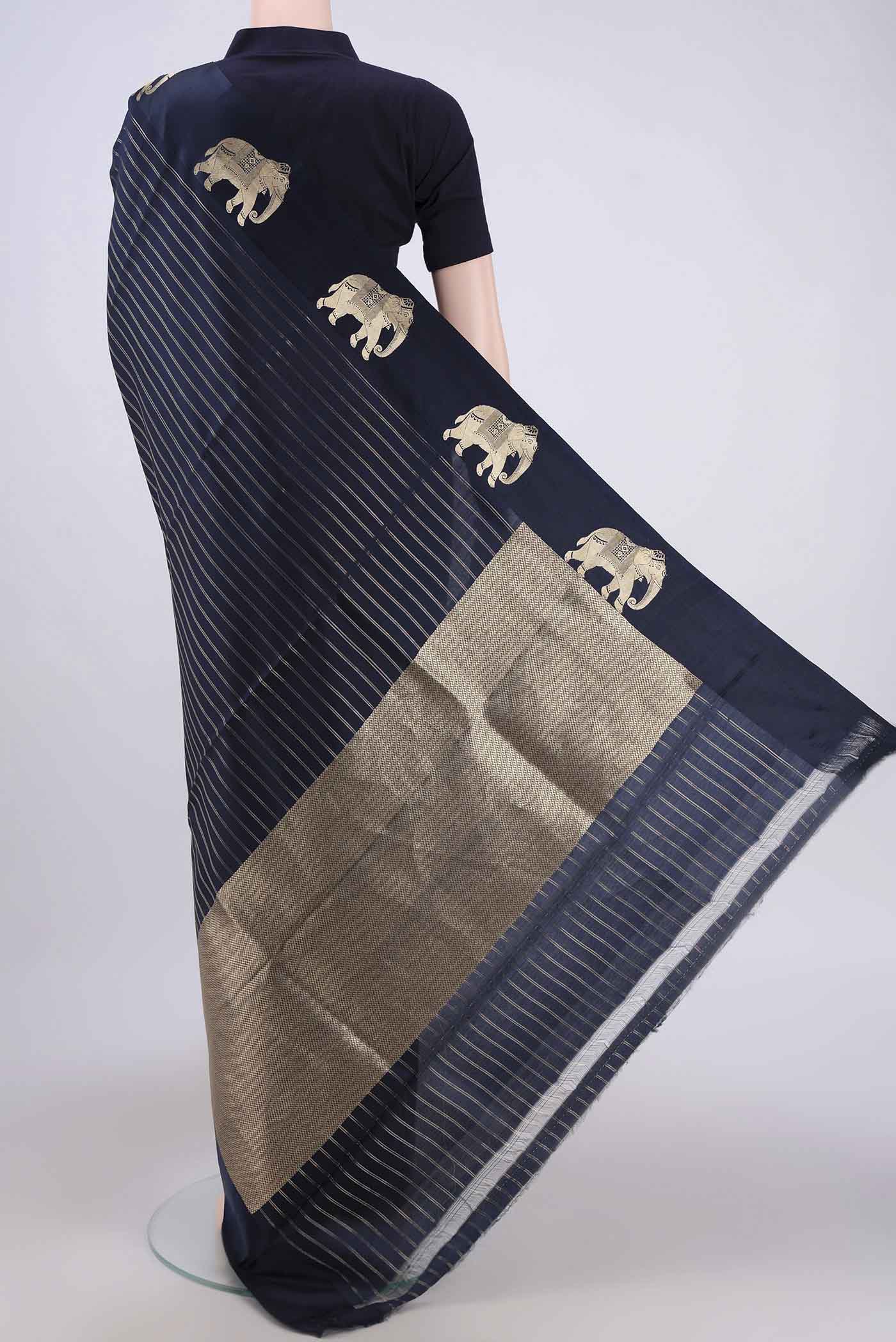 Navy Blue Banarasi Silk Saree - Image 3