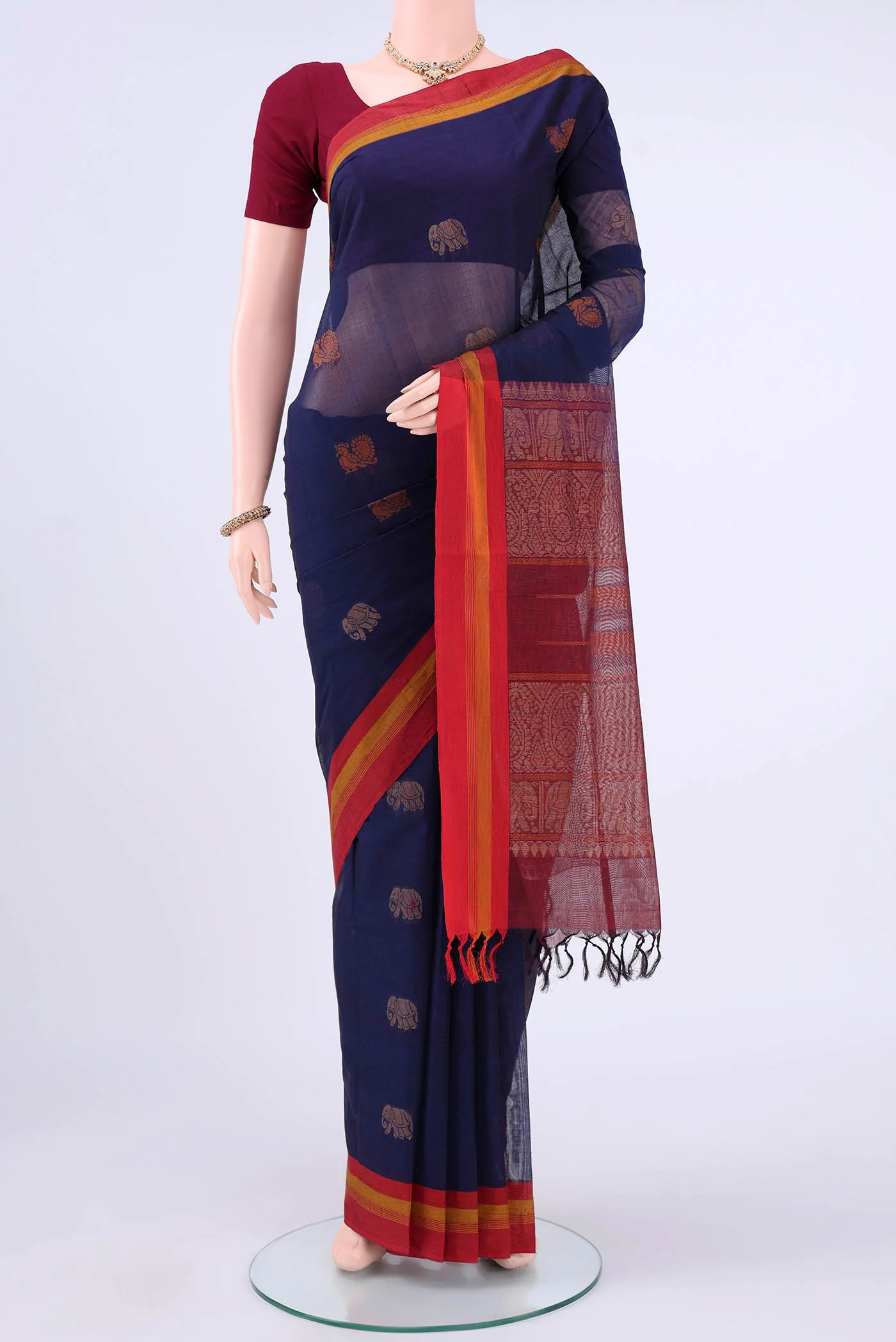 Navy Blue Cotton Saree