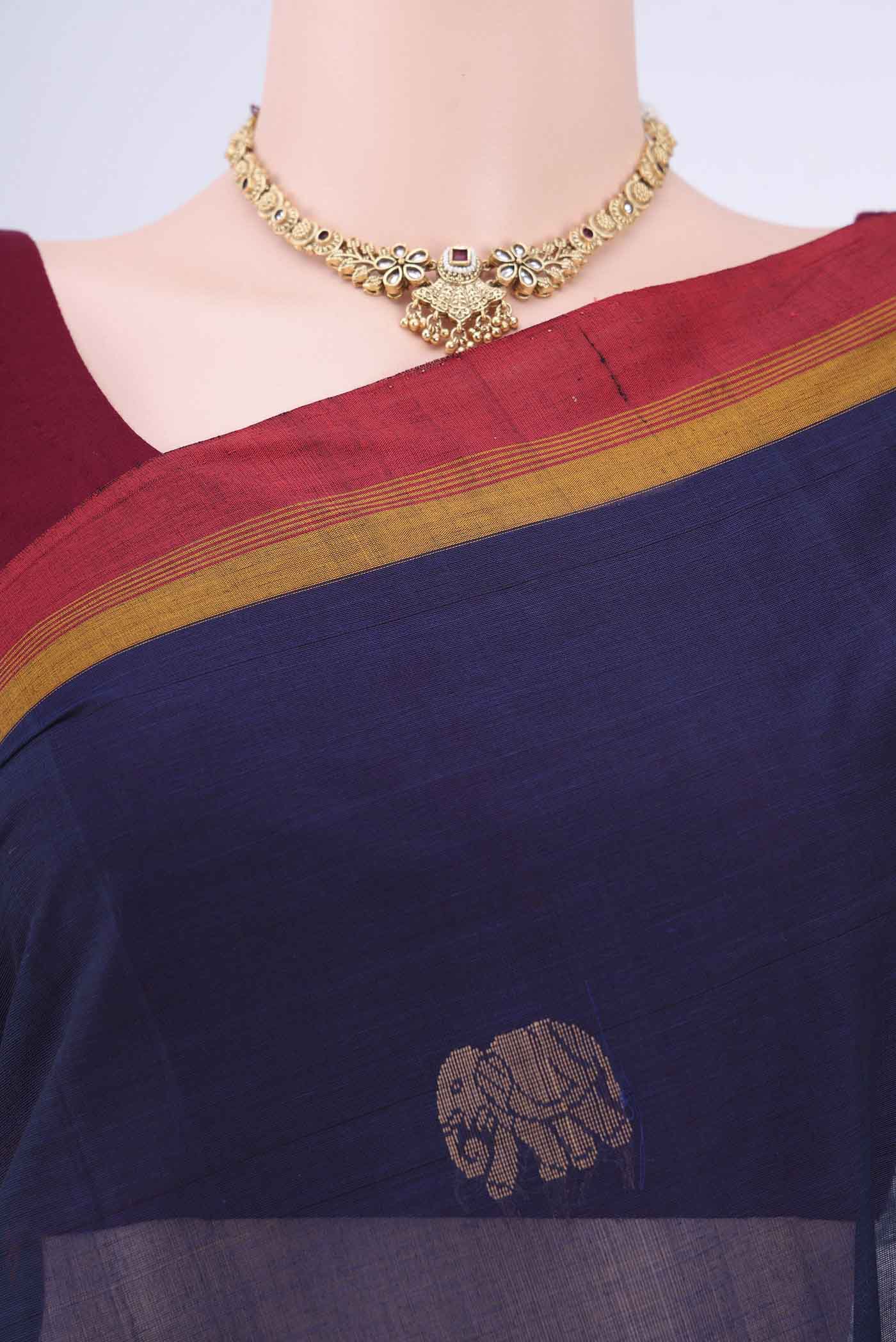 Navy Blue Cotton Saree - Image 2
