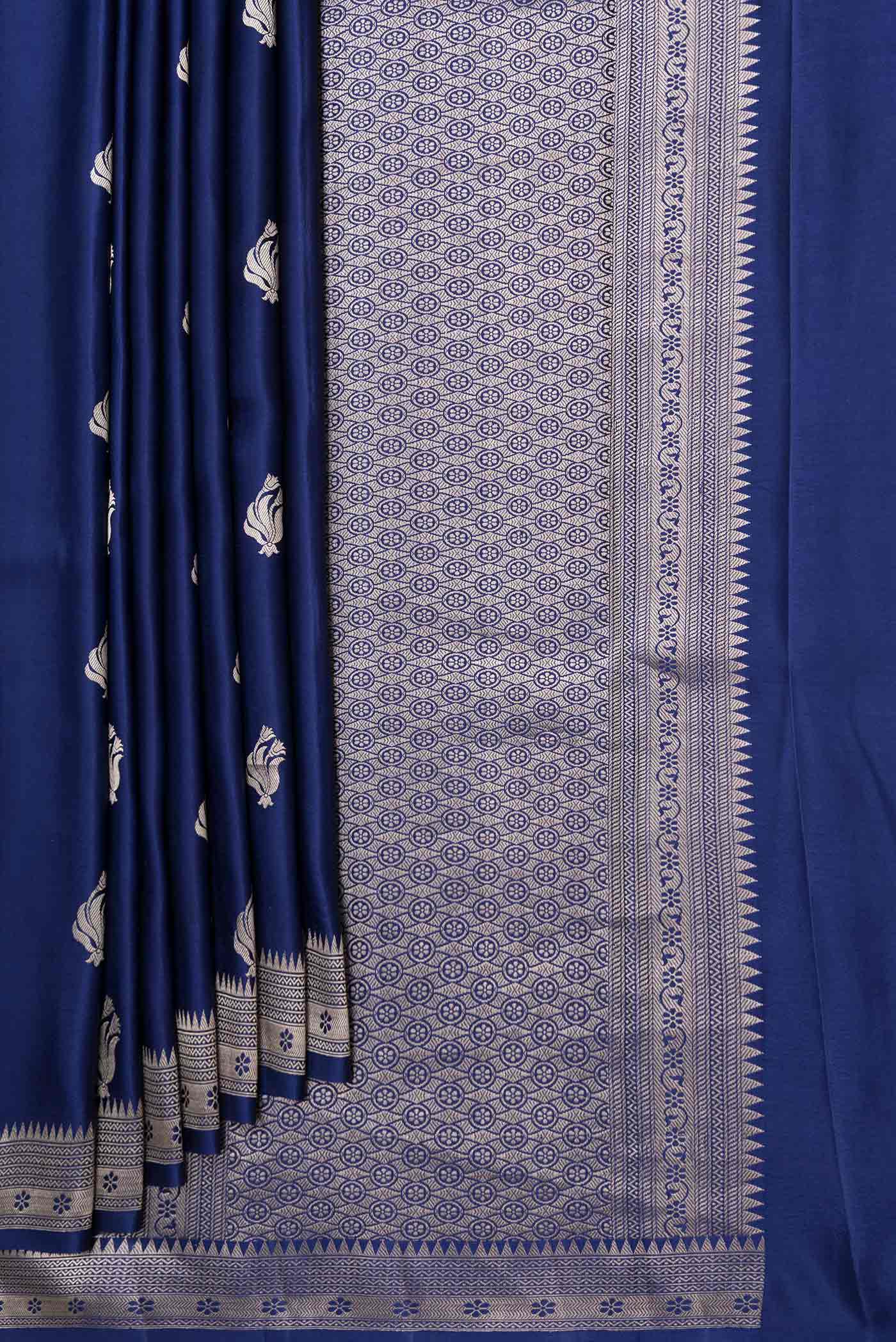Navy Blue Dual Tone Banarasi Saree - Image 4