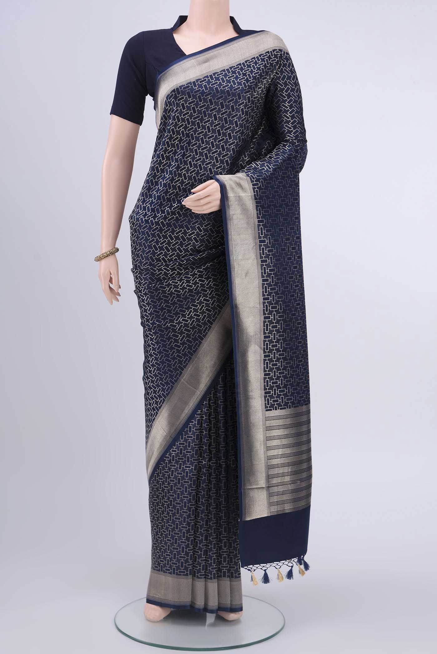 Navy Blue Dual Tone Banarasi Silk Saree