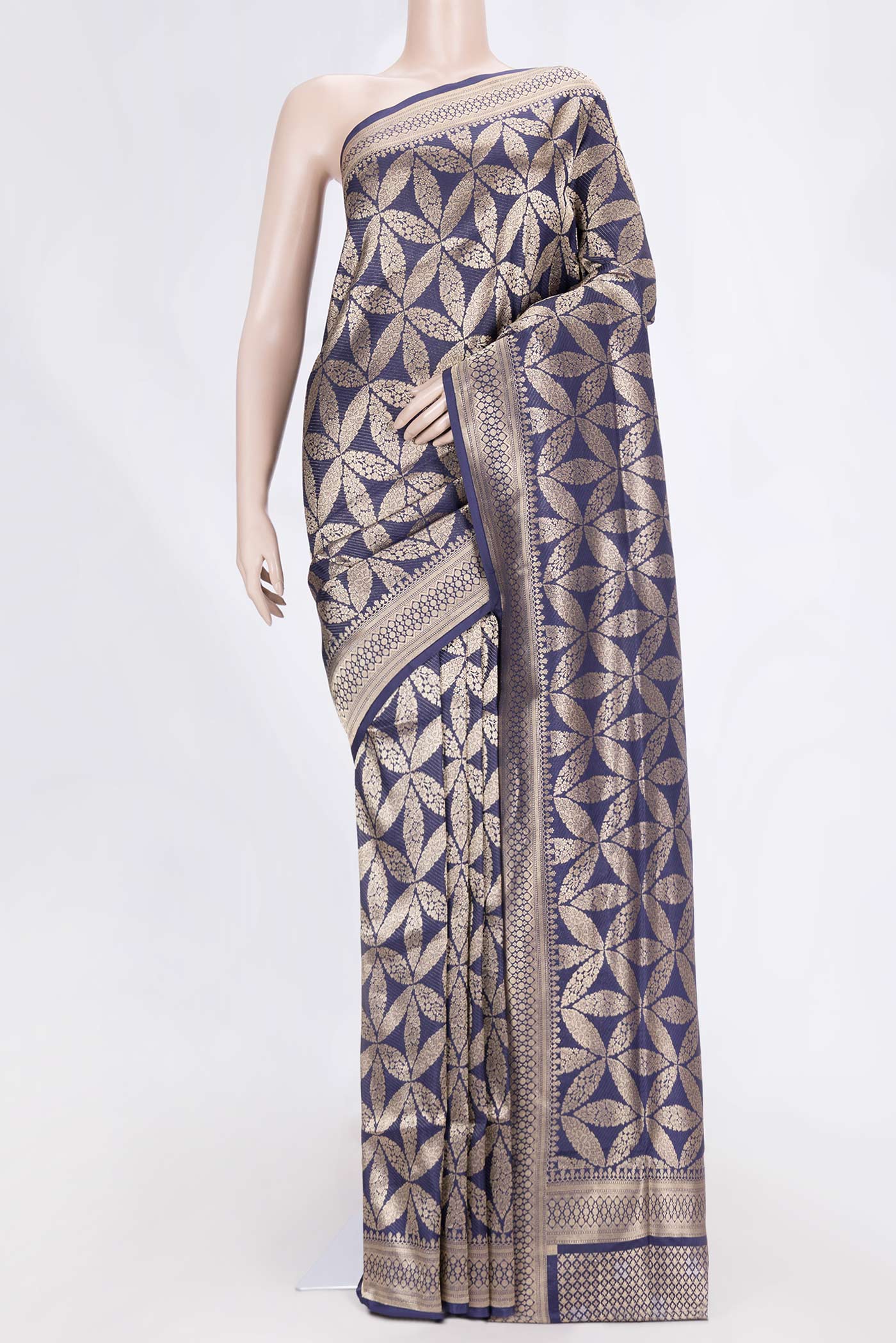 Navy Blue Dual Tone Banarasi Silk Saree