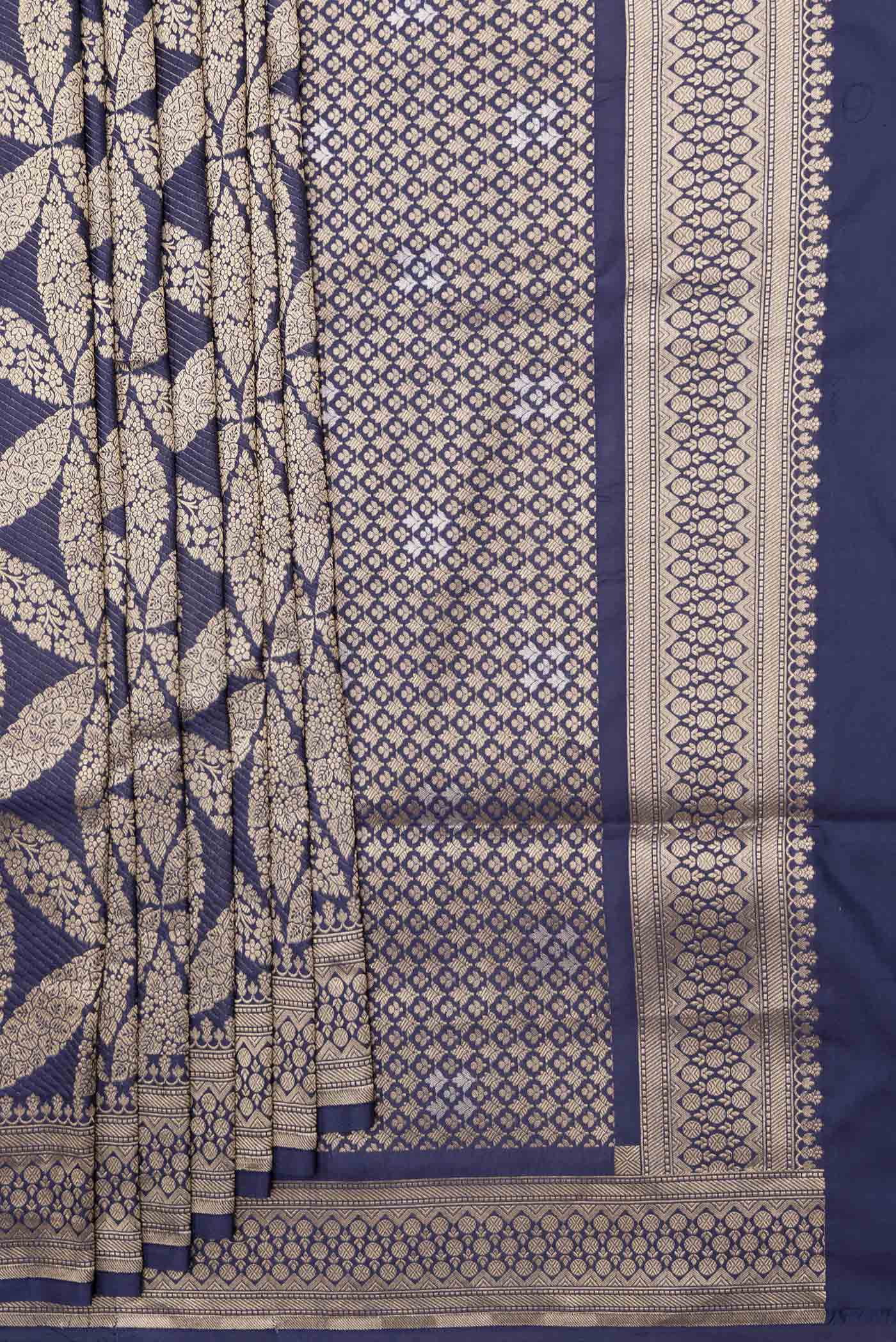 Navy Blue Dual Tone Banarasi Silk Saree - Image 4