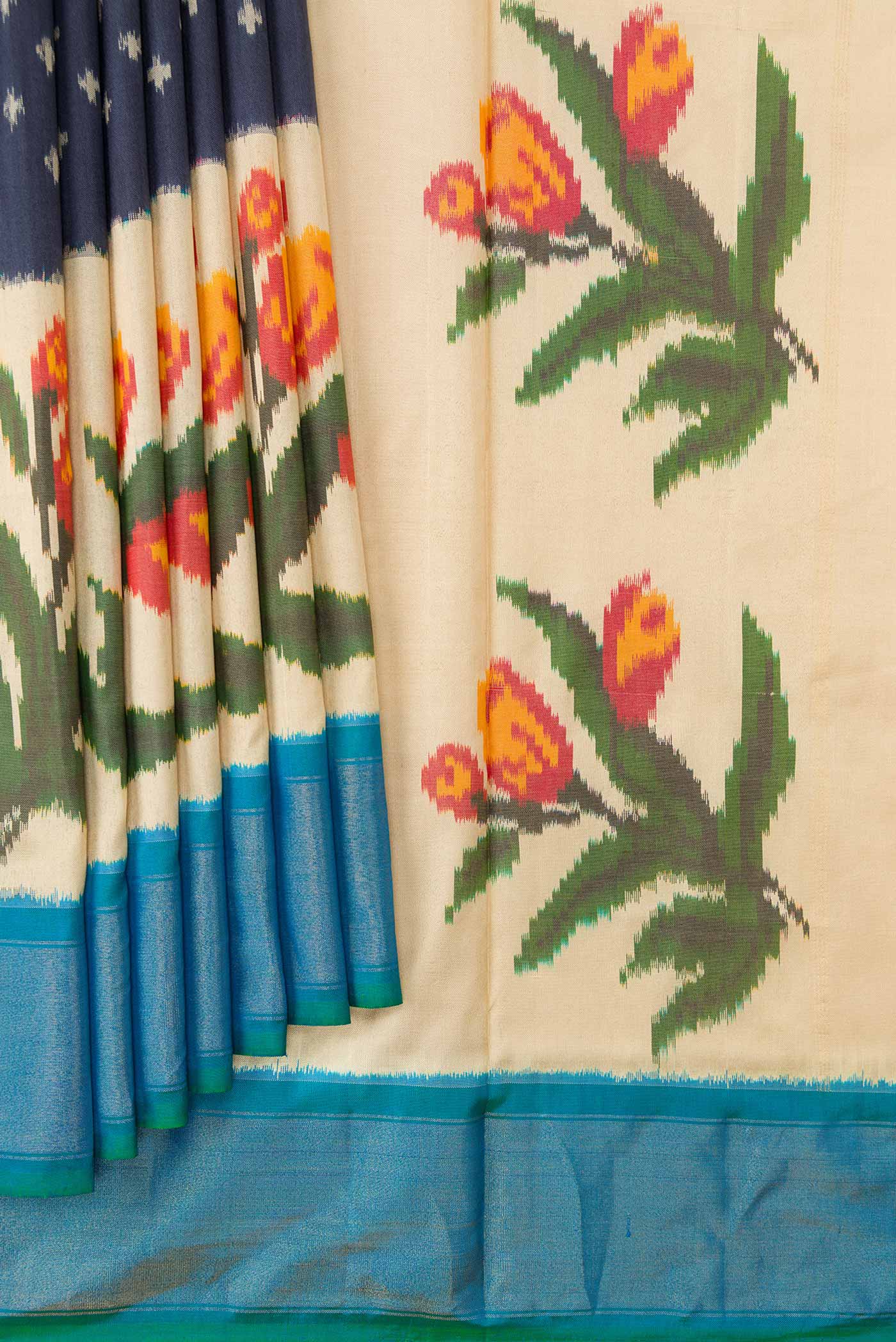 Navy Blue Pochampally Silk Saree - Image 4