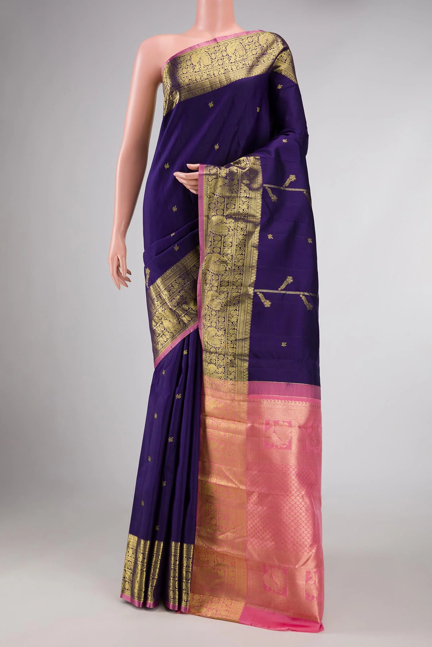Navy Blue Dual Tone Kanjivaram Saree