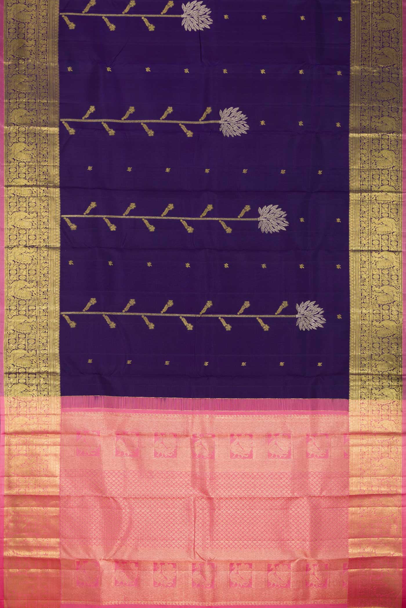 Navy Blue Dual Tone Kanjivaram Saree - Image 6