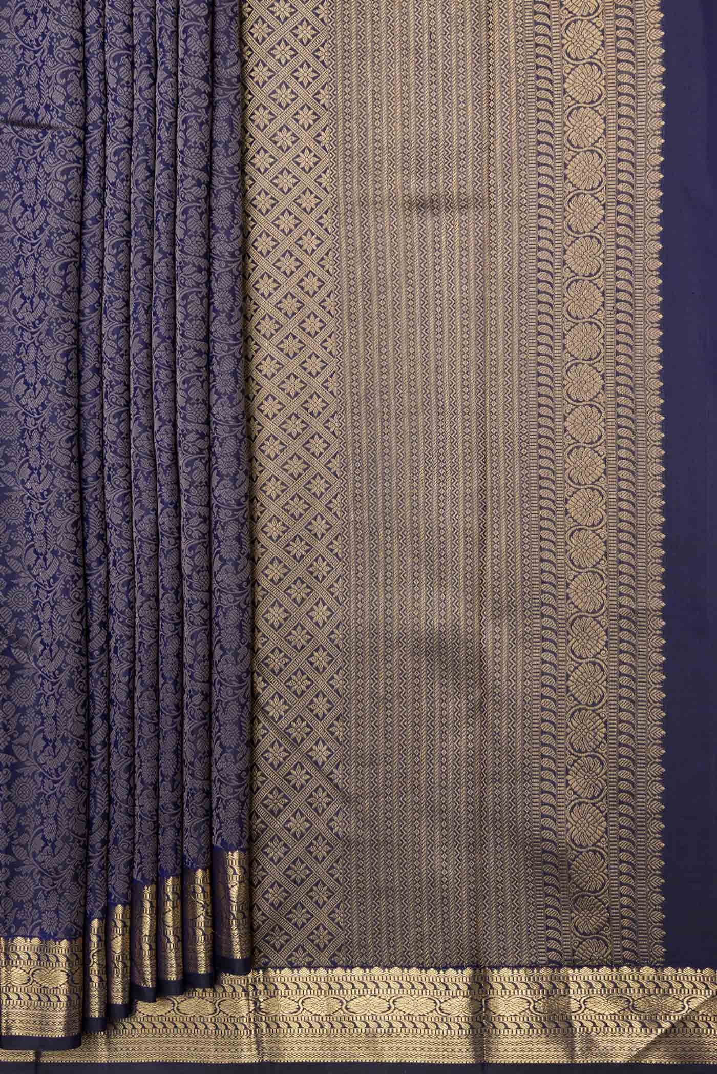 Navy Blue Dual Tone Kanjivaram Saree - Image 4