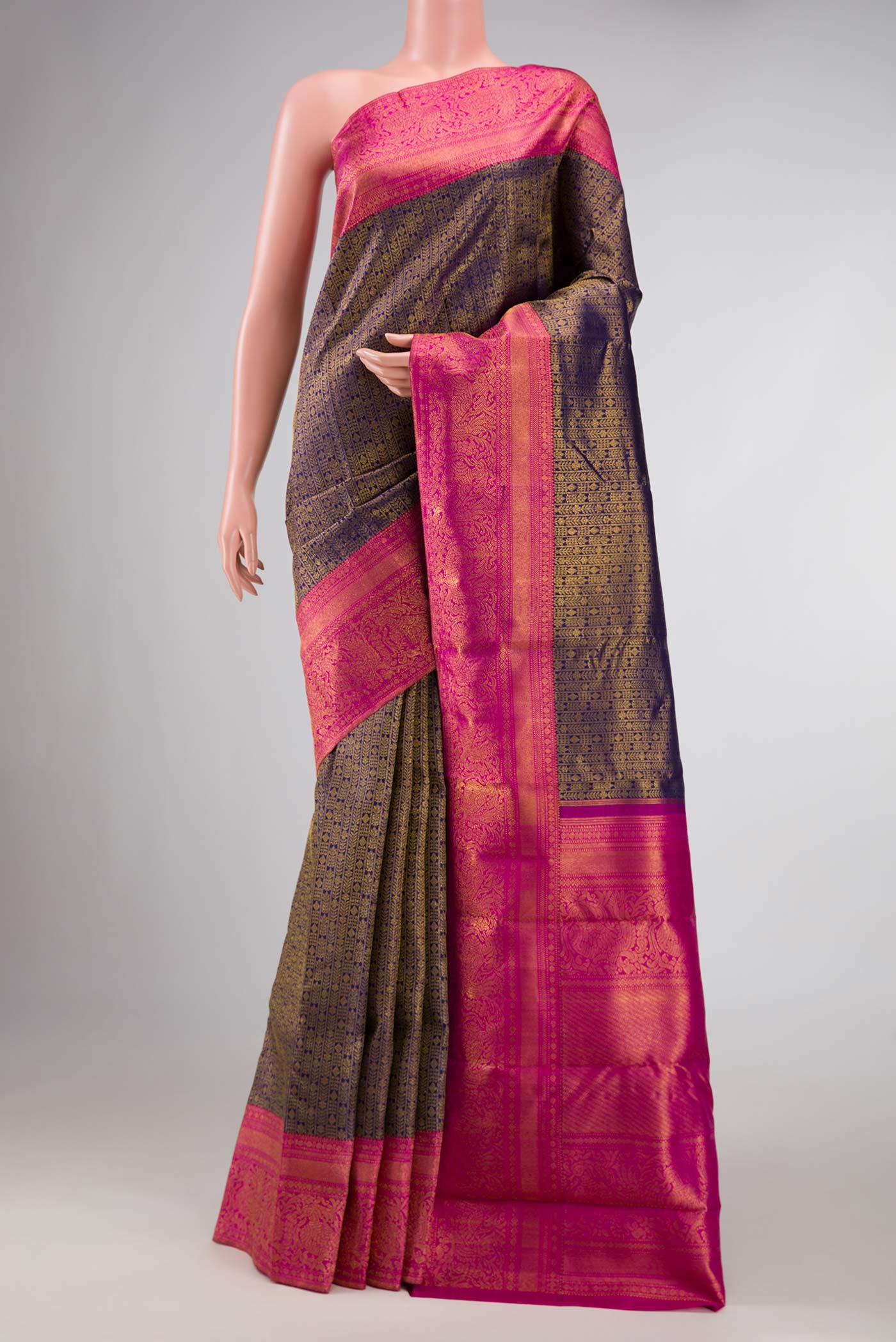 Navy Blue Dual Tone Kanchipuram Silk Saree