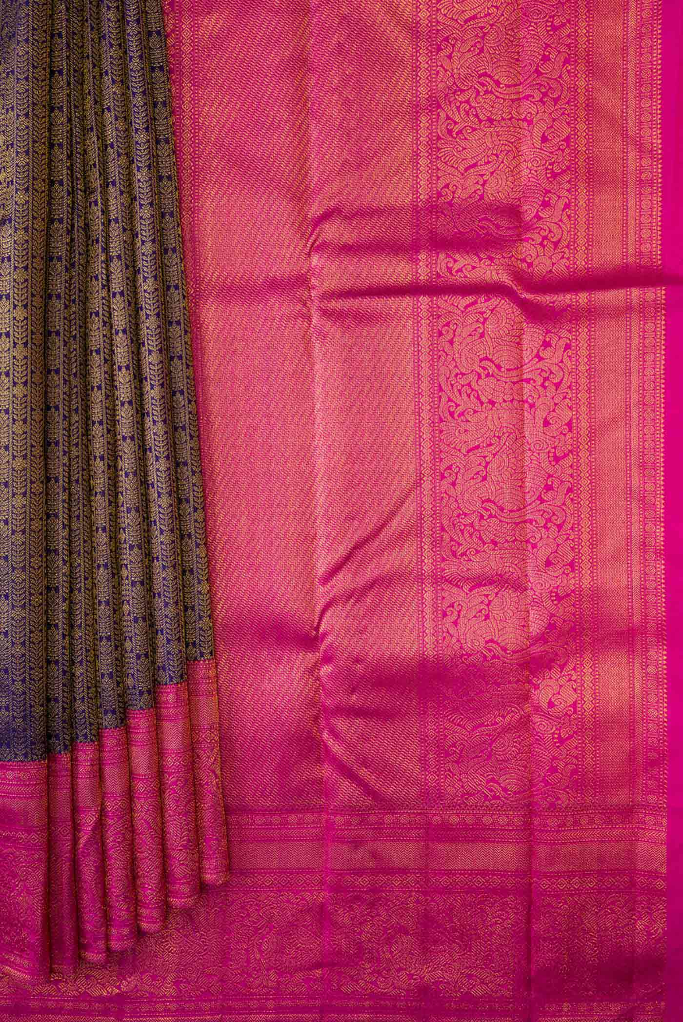 Navy Blue Dual Tone Kanchipuram Silk Saree - Image 4