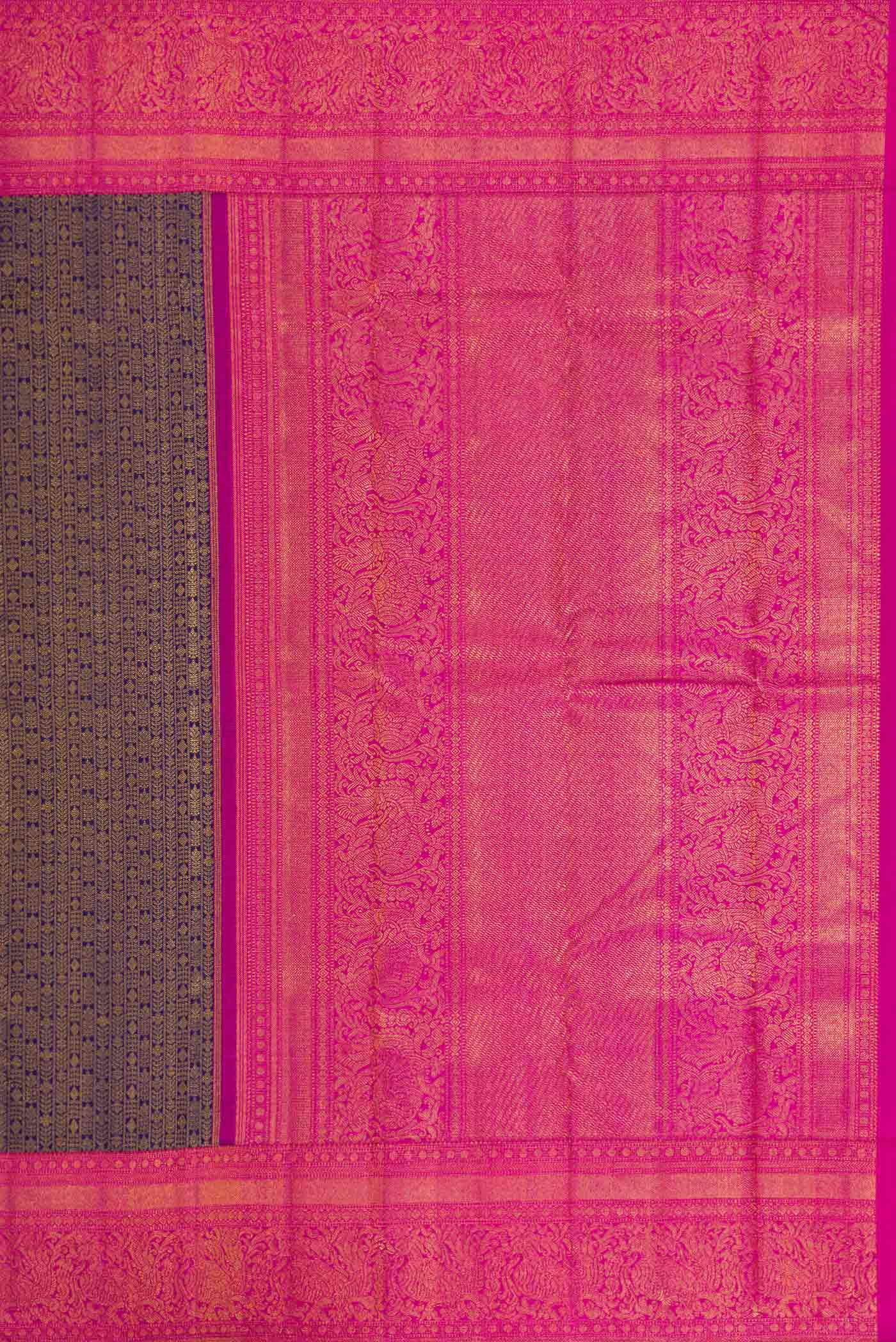 Navy Blue Dual Tone Kanchipuram Silk Saree - Image 7