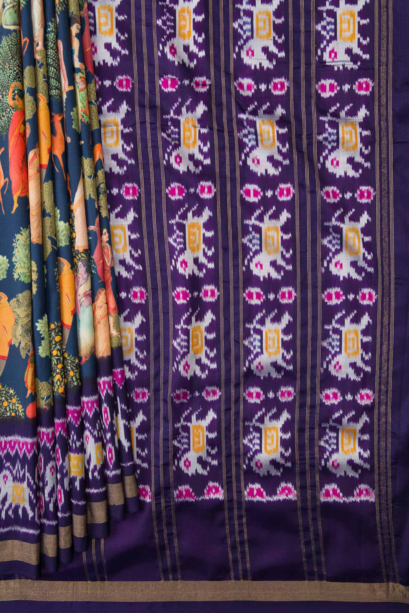 Navy Blue Dual Tone Kanchipuram Silk Saree - Image 4