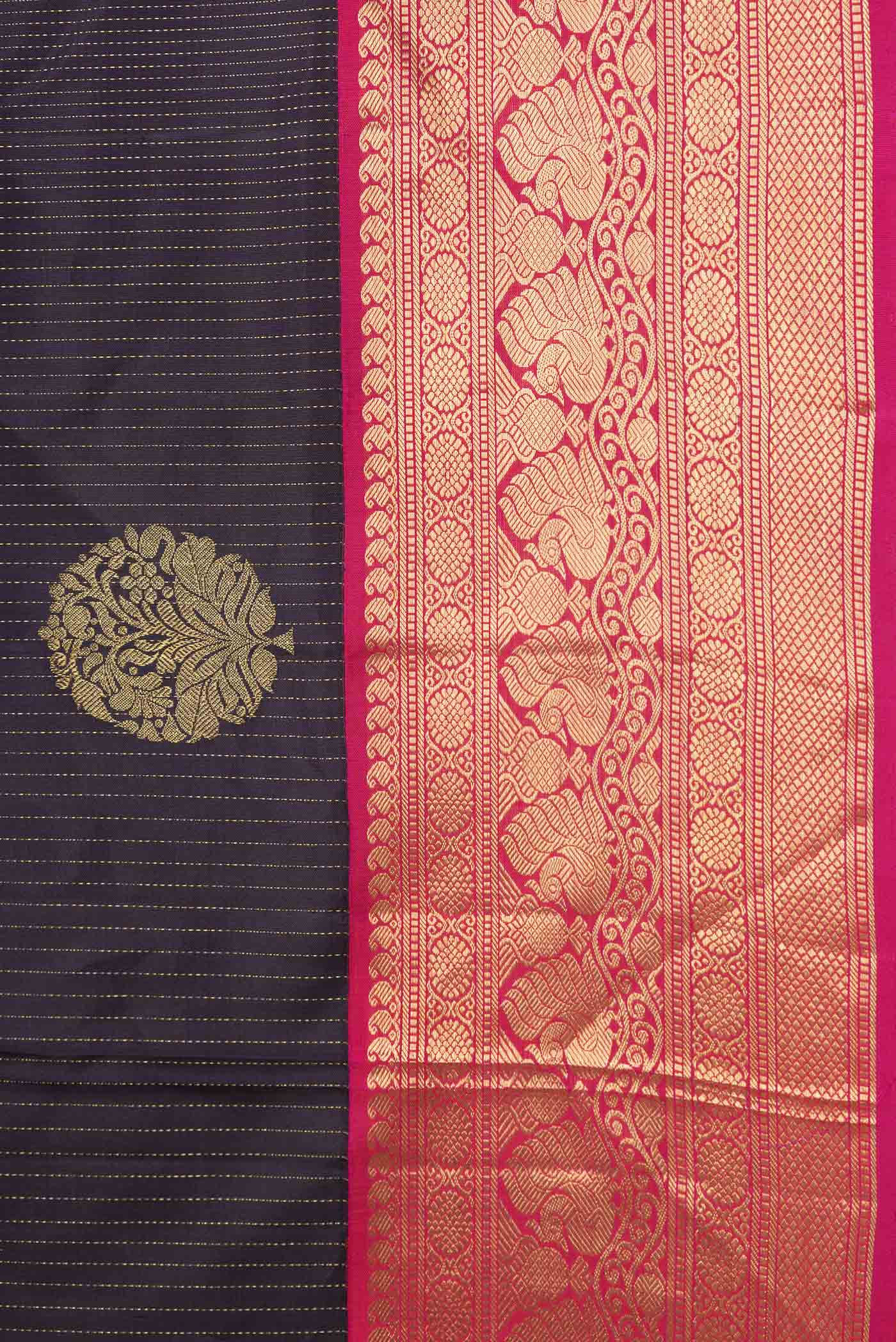 Navy Blue Dual Tone Kanchipuram Silk Saree - Image 3
