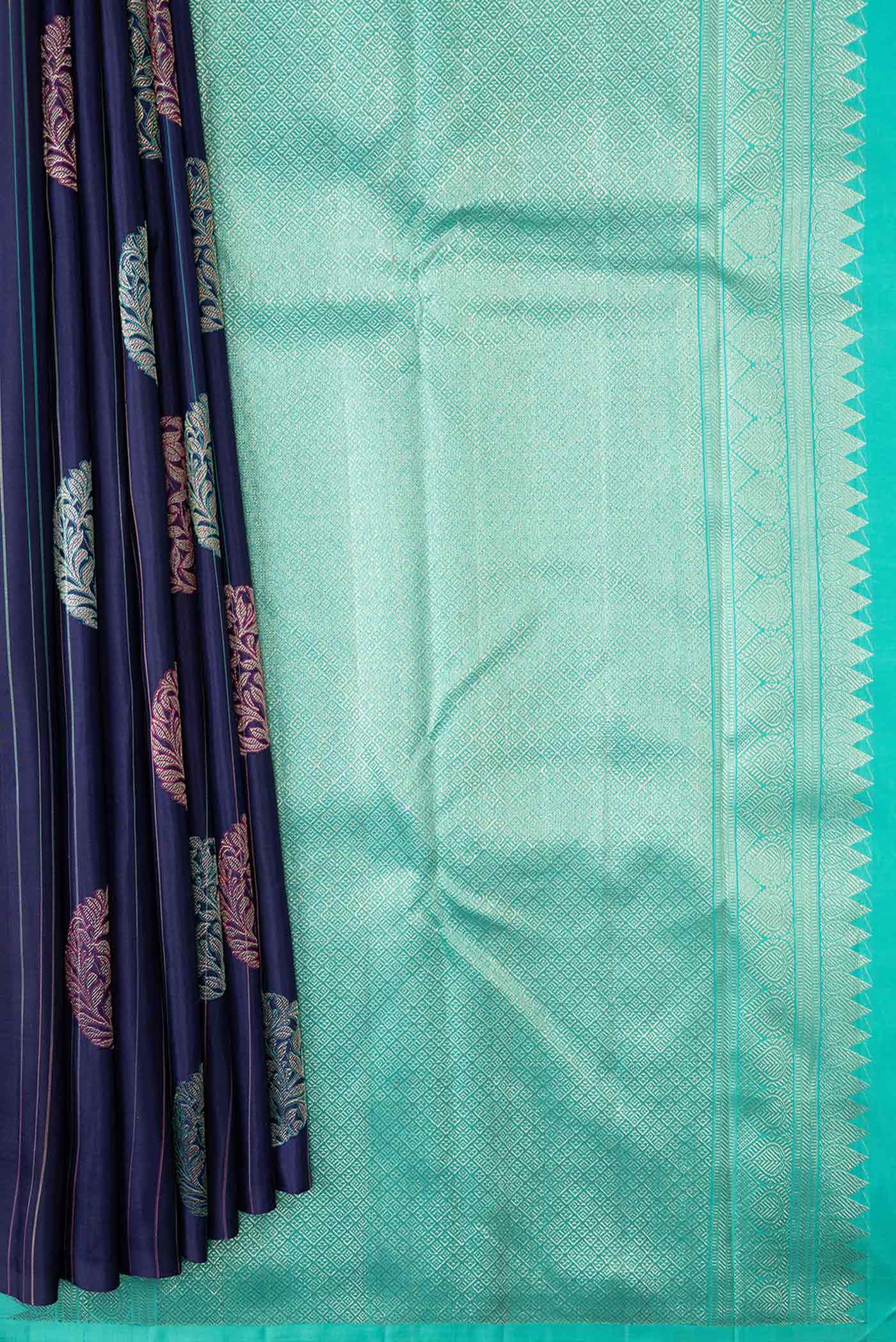Navy Blue Dual Tone Kanjivaram Silk Saree - Image 3