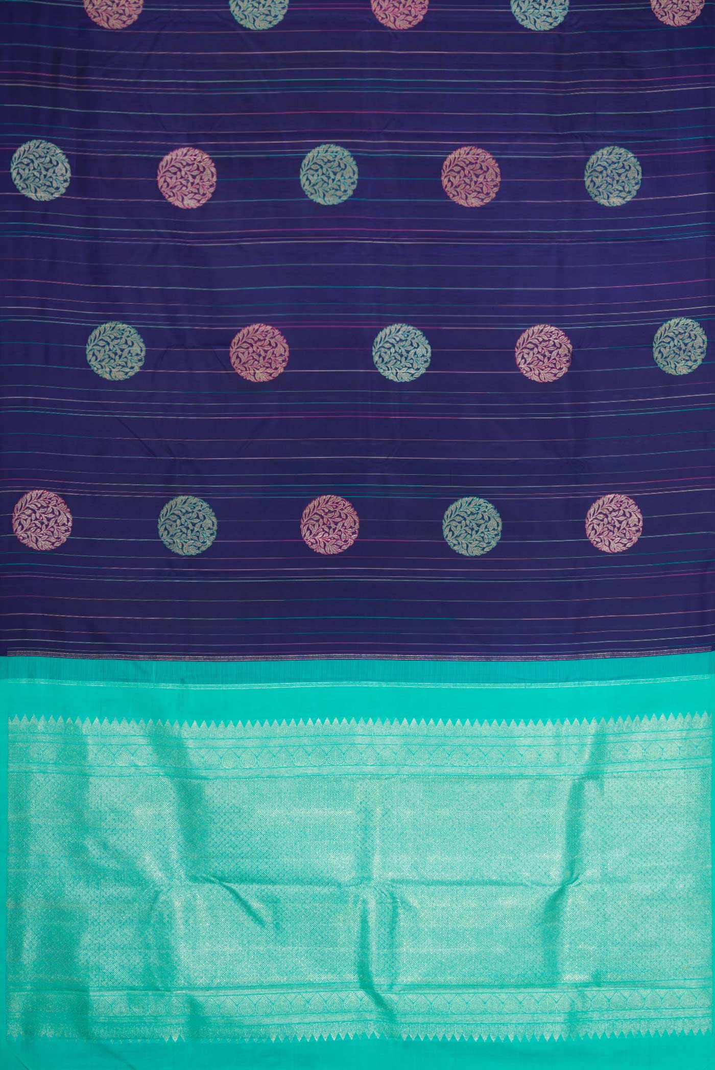 Navy Blue Dual Tone Kanjivaram Silk Saree - Image 5