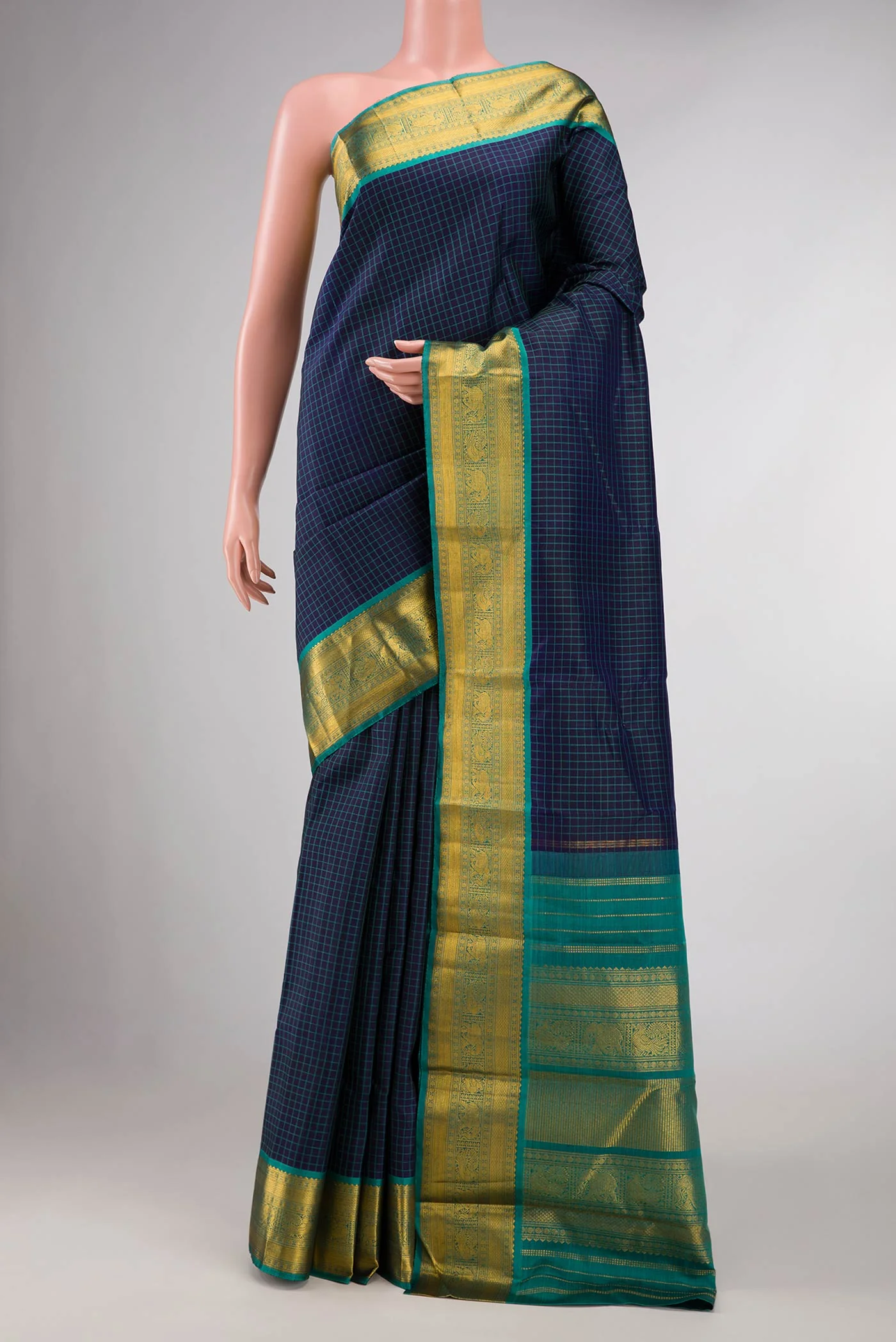Navy Blue Dual Tone Kanchipuram Silk Saree