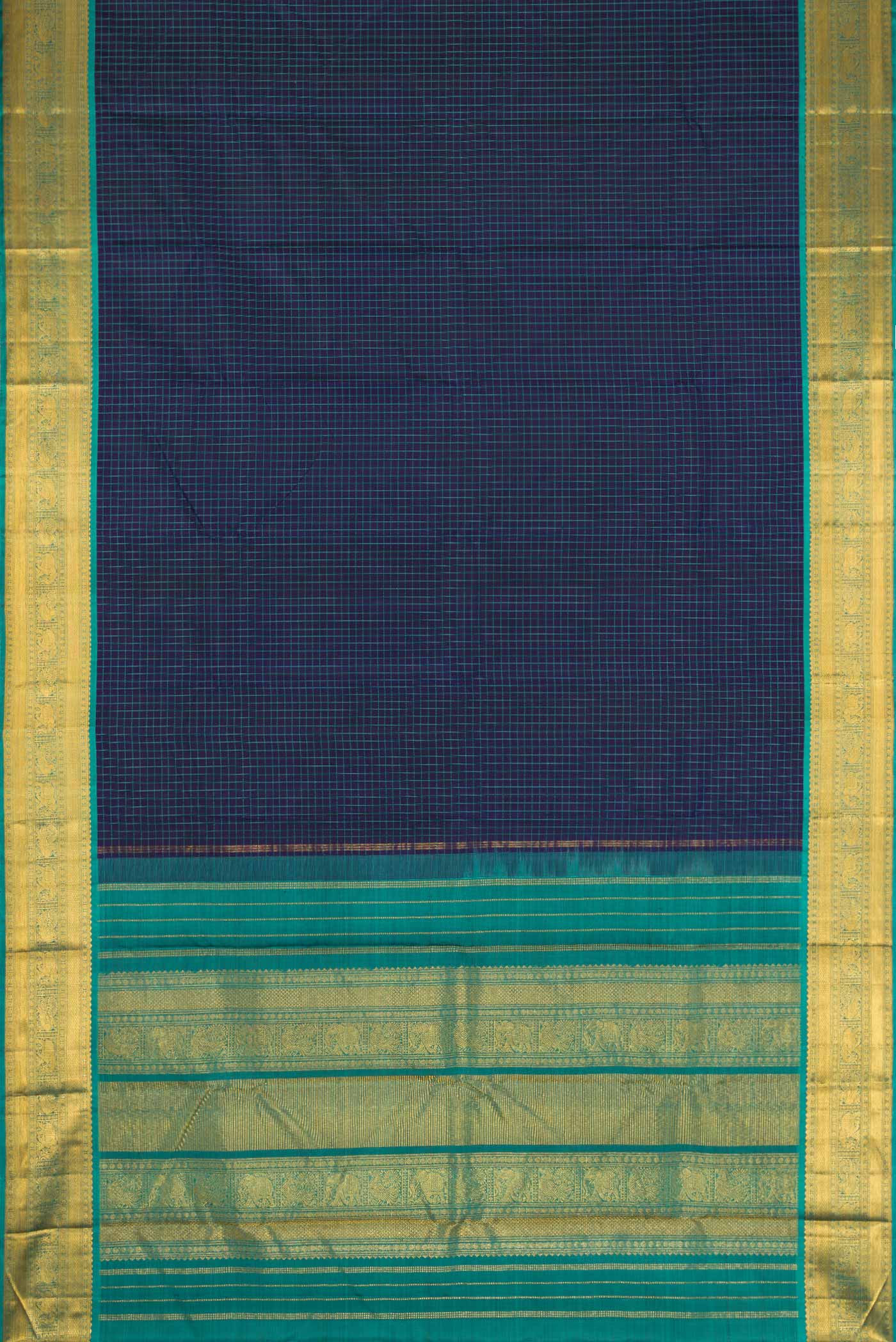 Navy Blue Dual Tone Kanchipuram Silk Saree - Image 6