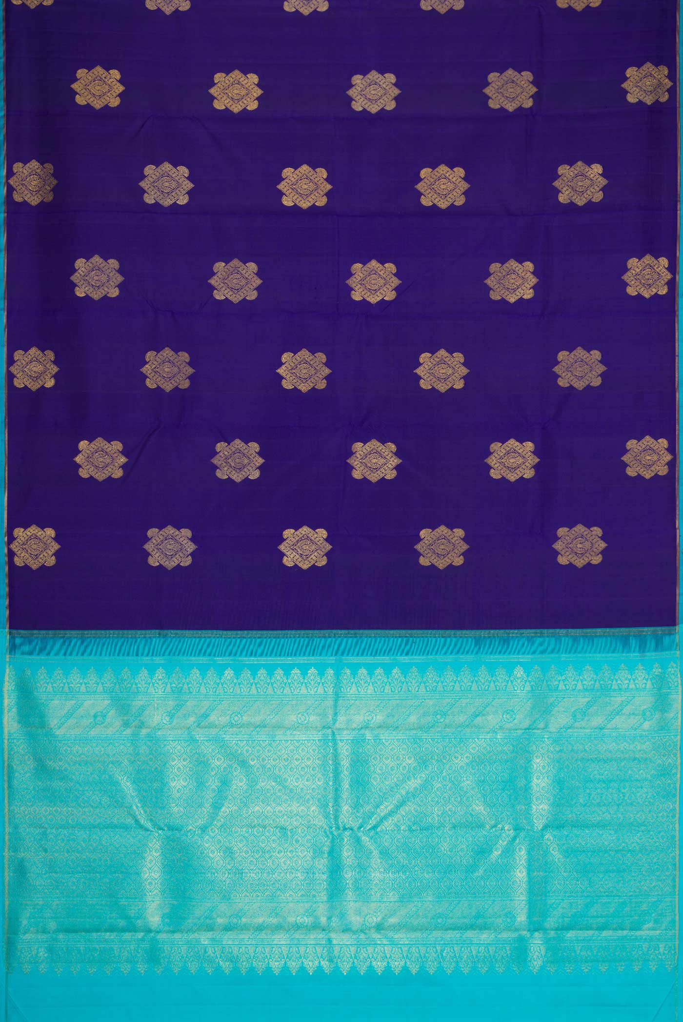 Navy Blue Dual Tone Kanchipuram Silk Saree - Image 6
