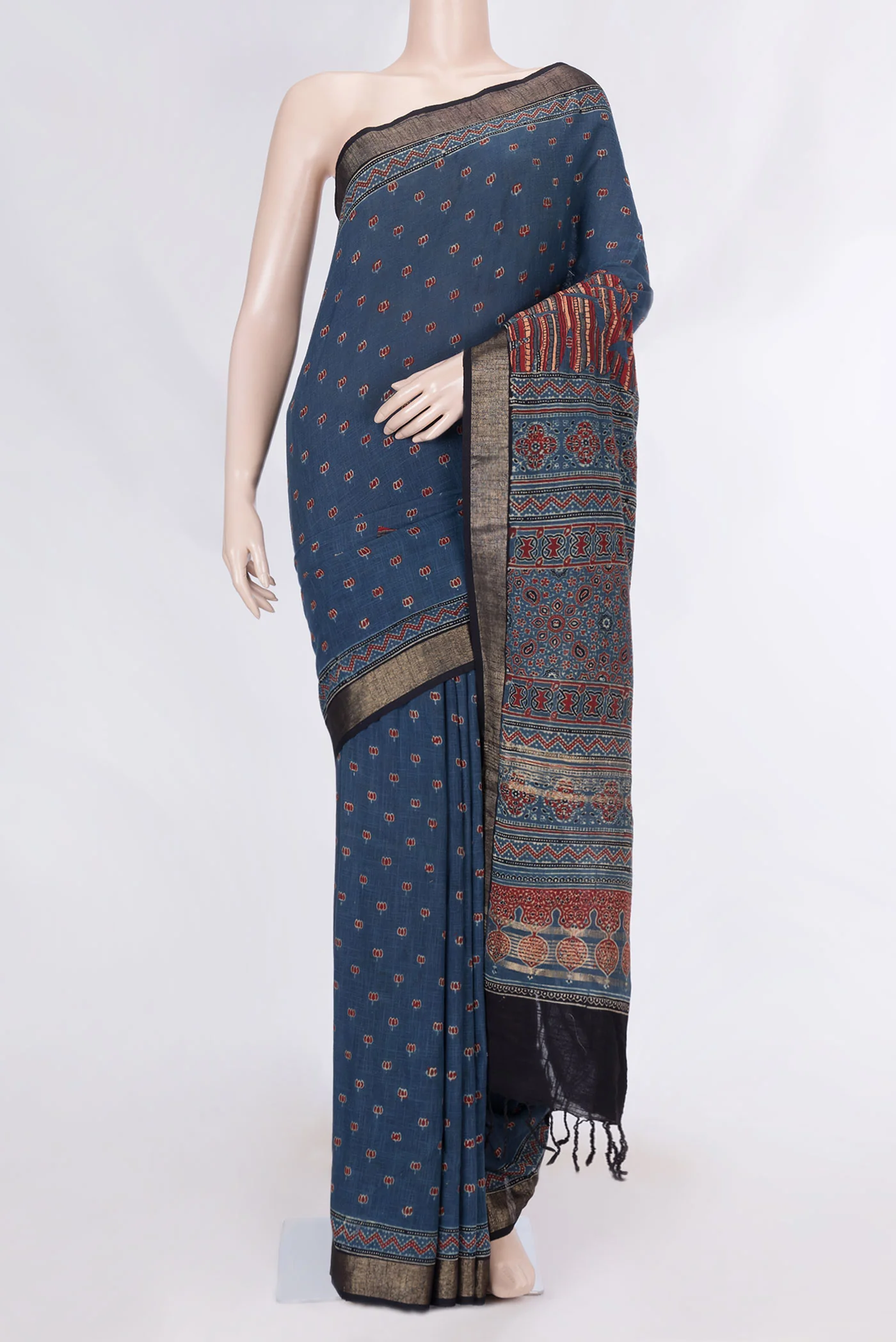 Navy Blue Dual Tone Linen Cotton Saree