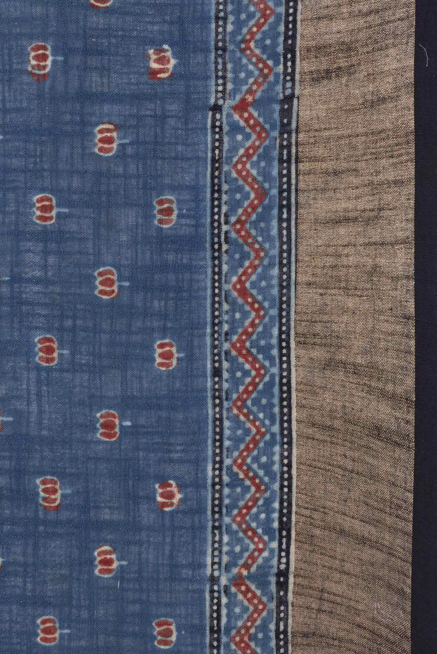 Navy Blue Dual Tone Linen Cotton Saree - Image 3